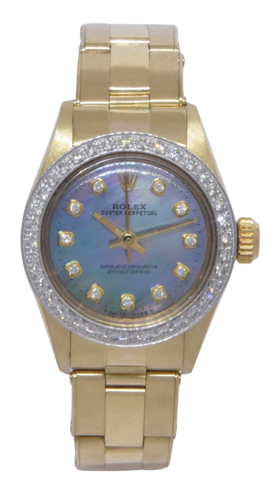 Rolex Oyster Perpetual 14k Yellow Gold MOP & Diamond Ladies 24mm Watch '82 6719