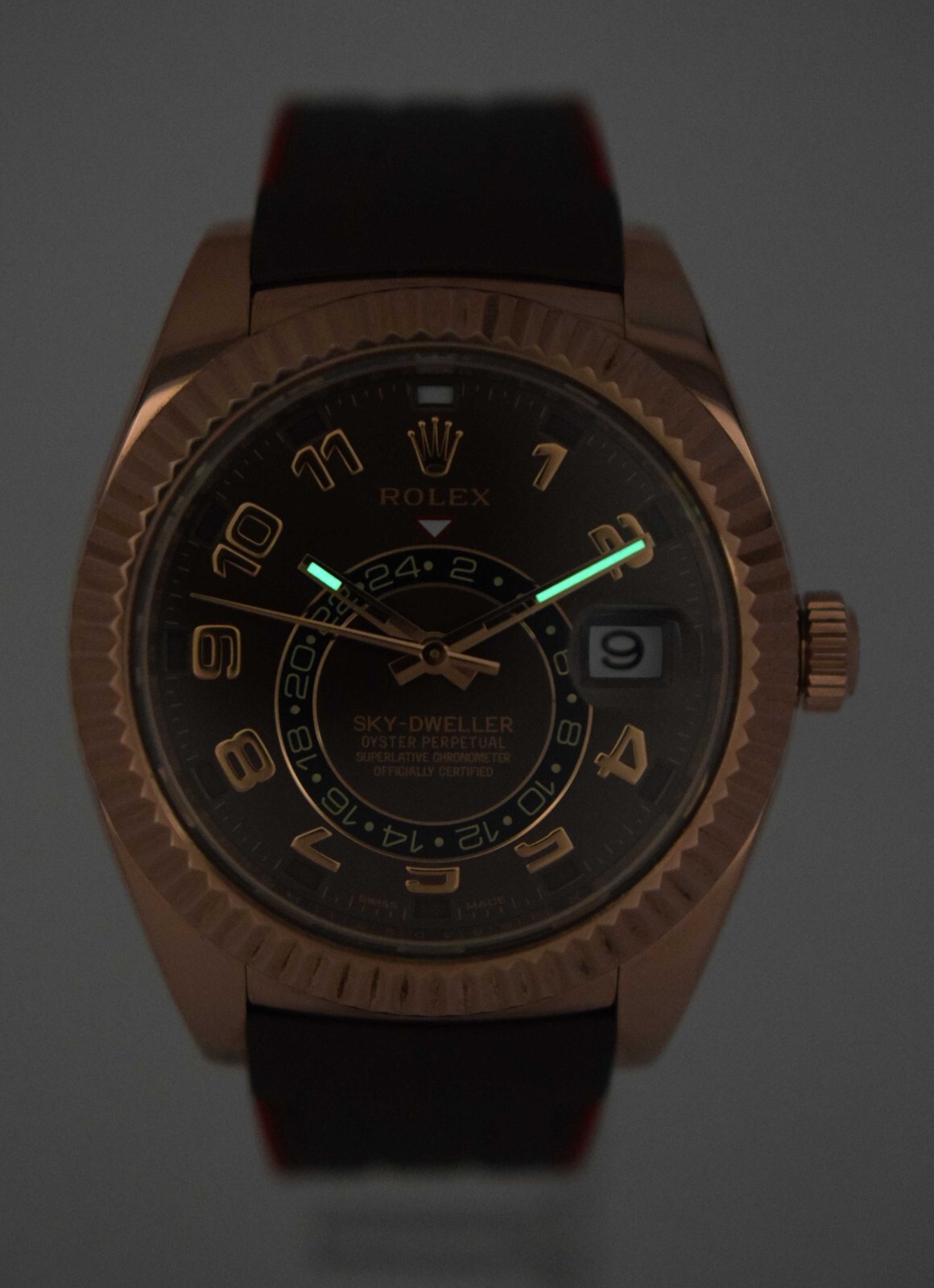Rolex Sky-Dweller 18k Rose Gold Chocolate Dial GMT Mens 42mm Watch 326135