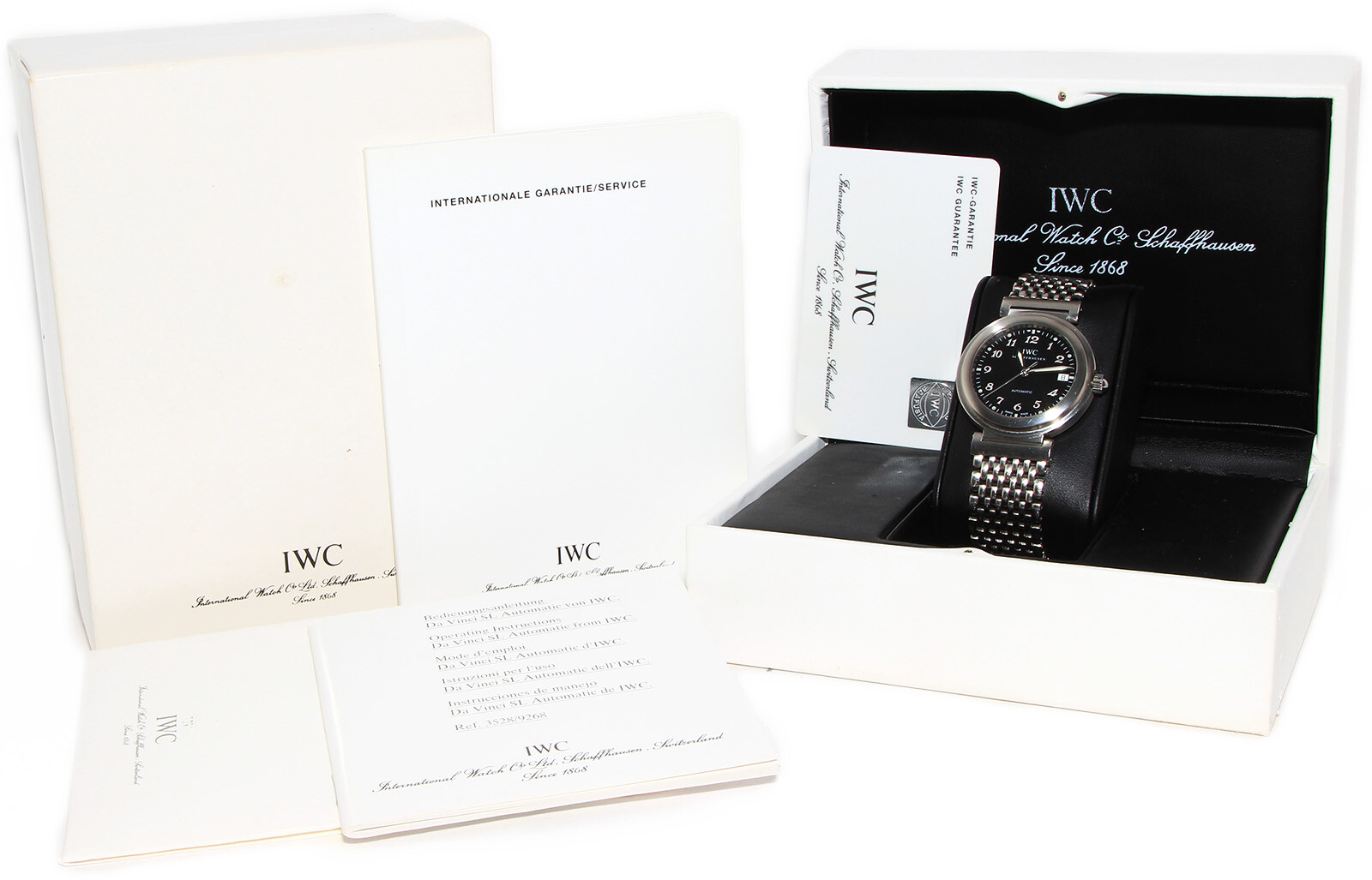 IWC Da Vinci Date Steel Black Dial Mens 37mm Automatic Watch Box/Papers 3528