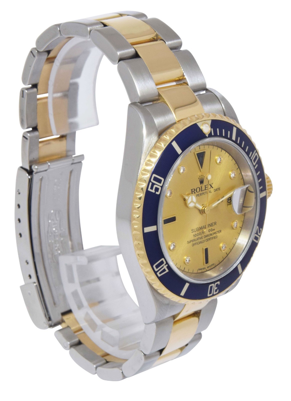 Rolex Submariner 18k Yellow Gold/Steel Serti Diamond 40mm Watch +Papers D 16613