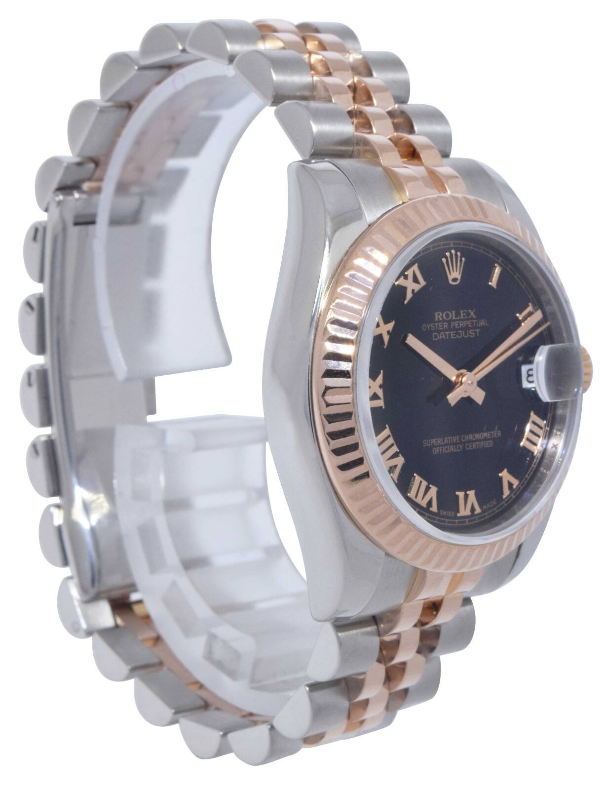 Rolex Datejust 18k Rose Gold/Steel Black Roman Dial Ladies 31mm Watch D 178271