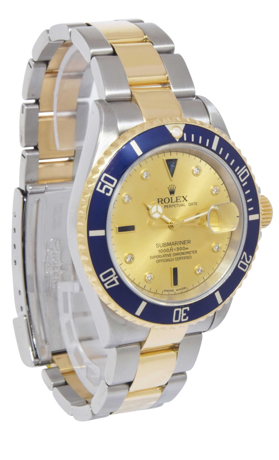 Rolex Submariner 18k Yellow Gold/Steel Serti Diamond 40mm Watch +Papers D 16613