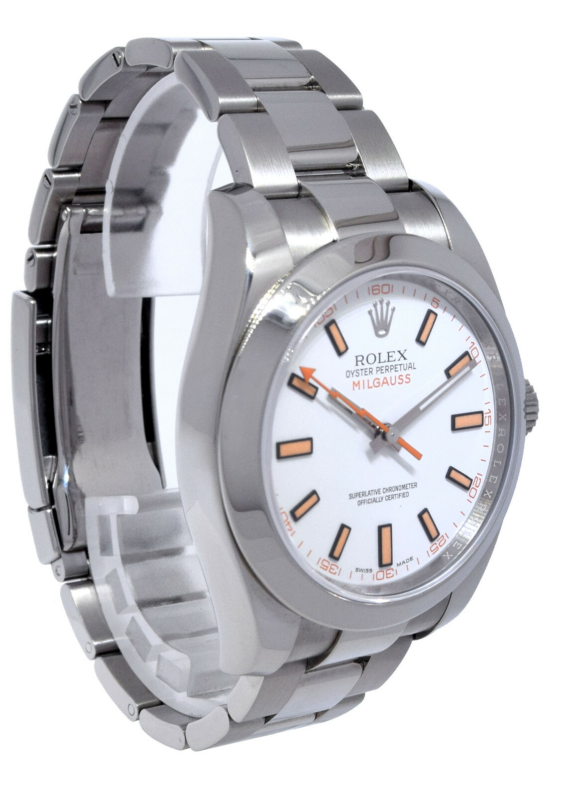 Rolex Milgauss Stainless Steel White Dial Oyster Mens 40mm Watch +Card V 116400