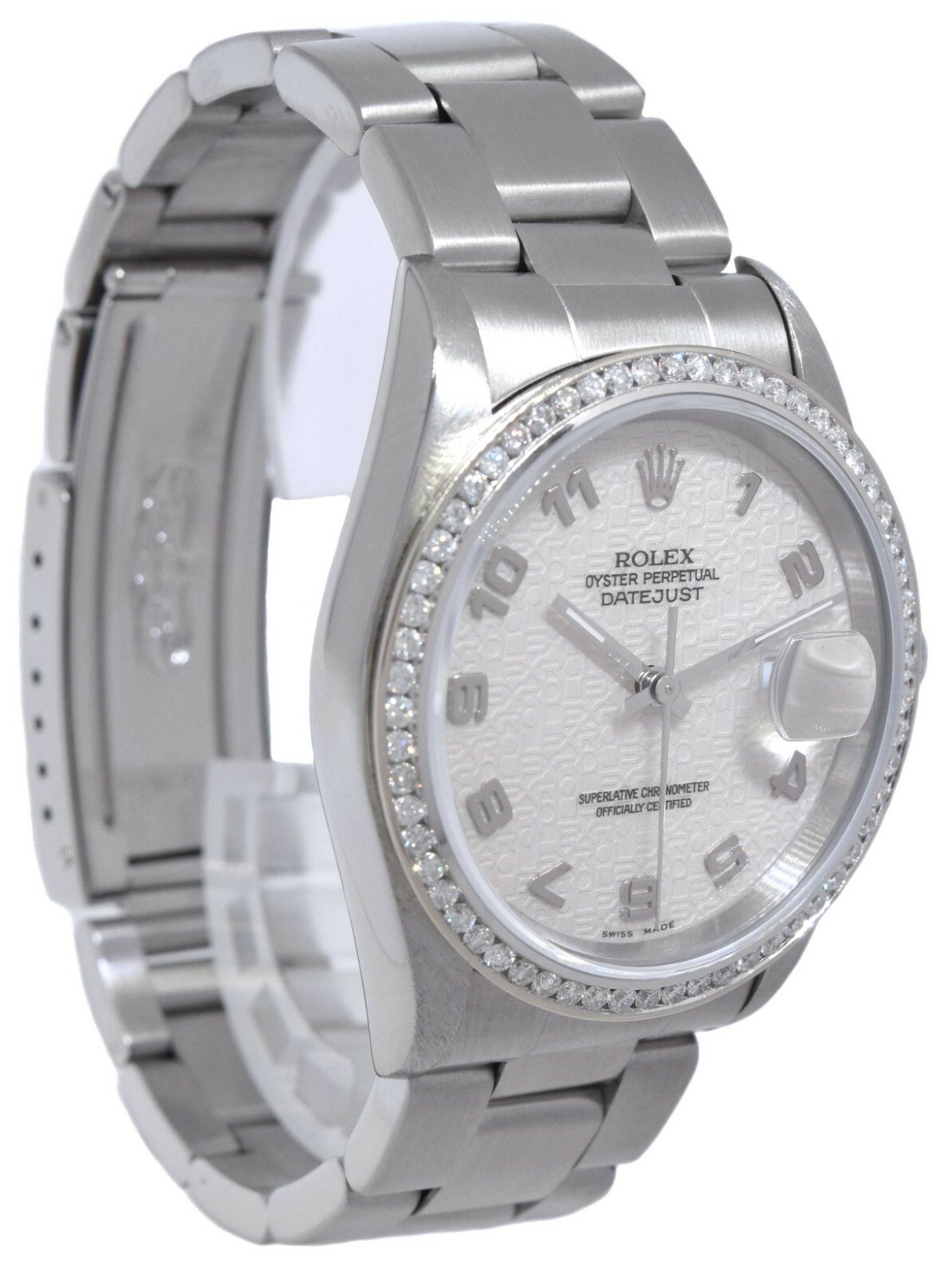 Rolex Datejust Steel Diamond Bezel Silver Jubilee Dial 36mm Watch U 16200 Rolex Datejust Steel Diamond Bezel Silver Jubilee Dial 36mm Watch U 16200