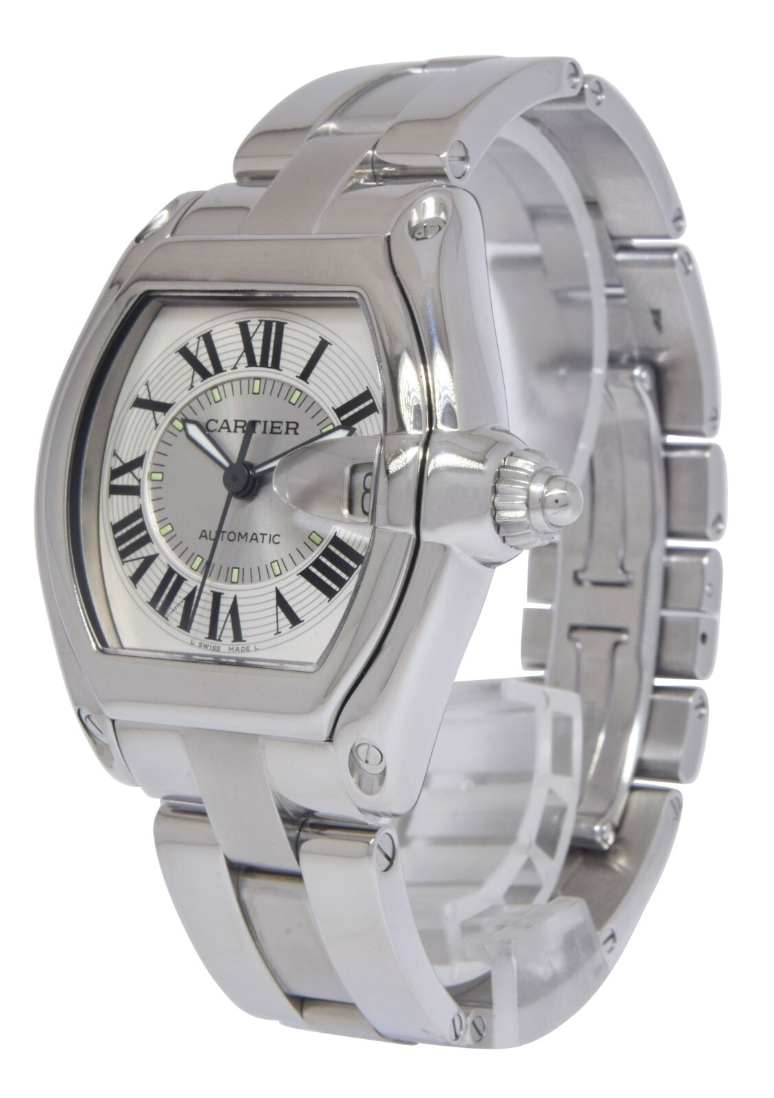 Cartier Roadster Stainless Steel Silver Roman Dial Mens Automatic Watch 2510