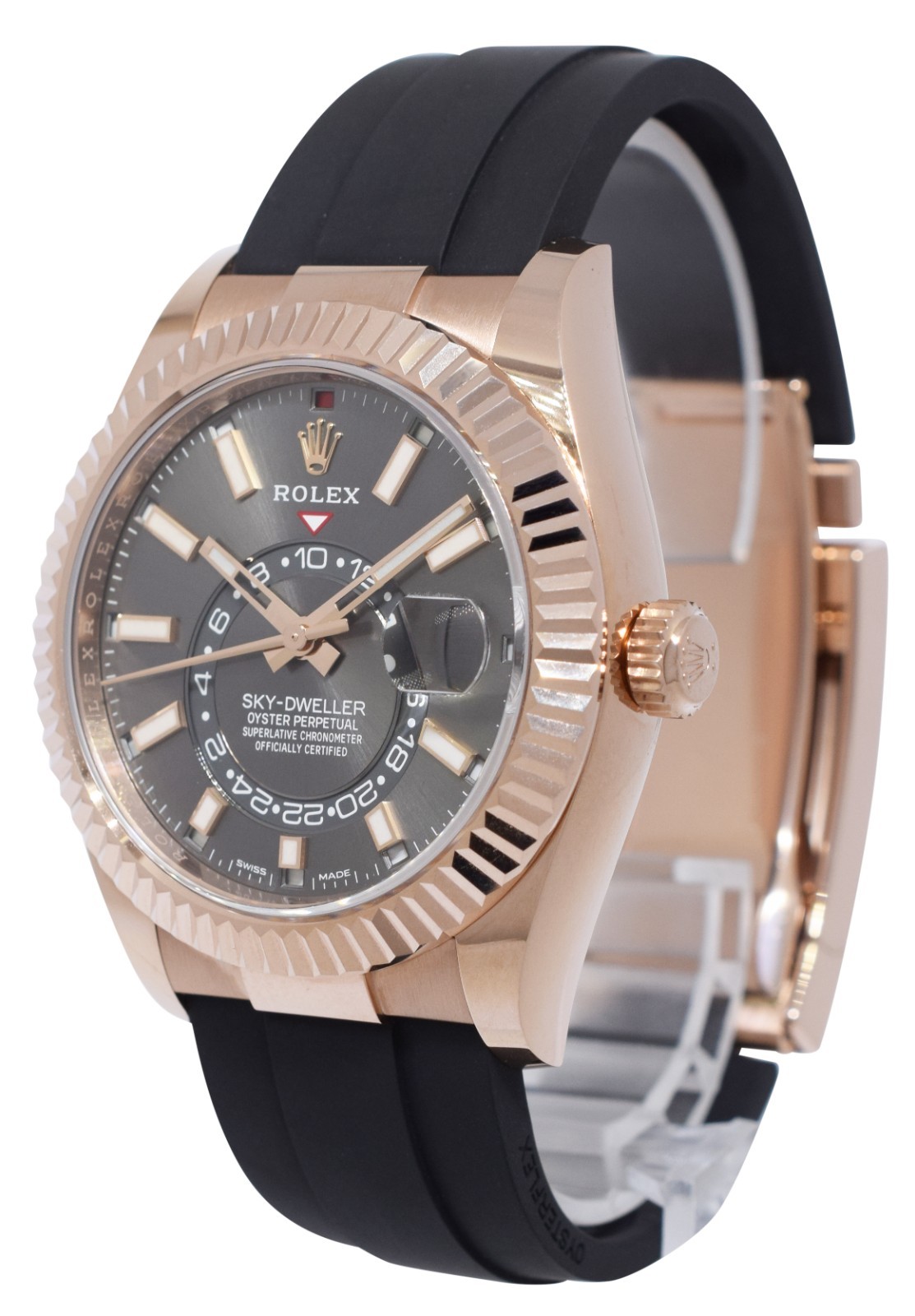 Rolex Sky-Dweller 18k Rose Gold Slate Oysterflex 42mm Watch B/P '24 326235