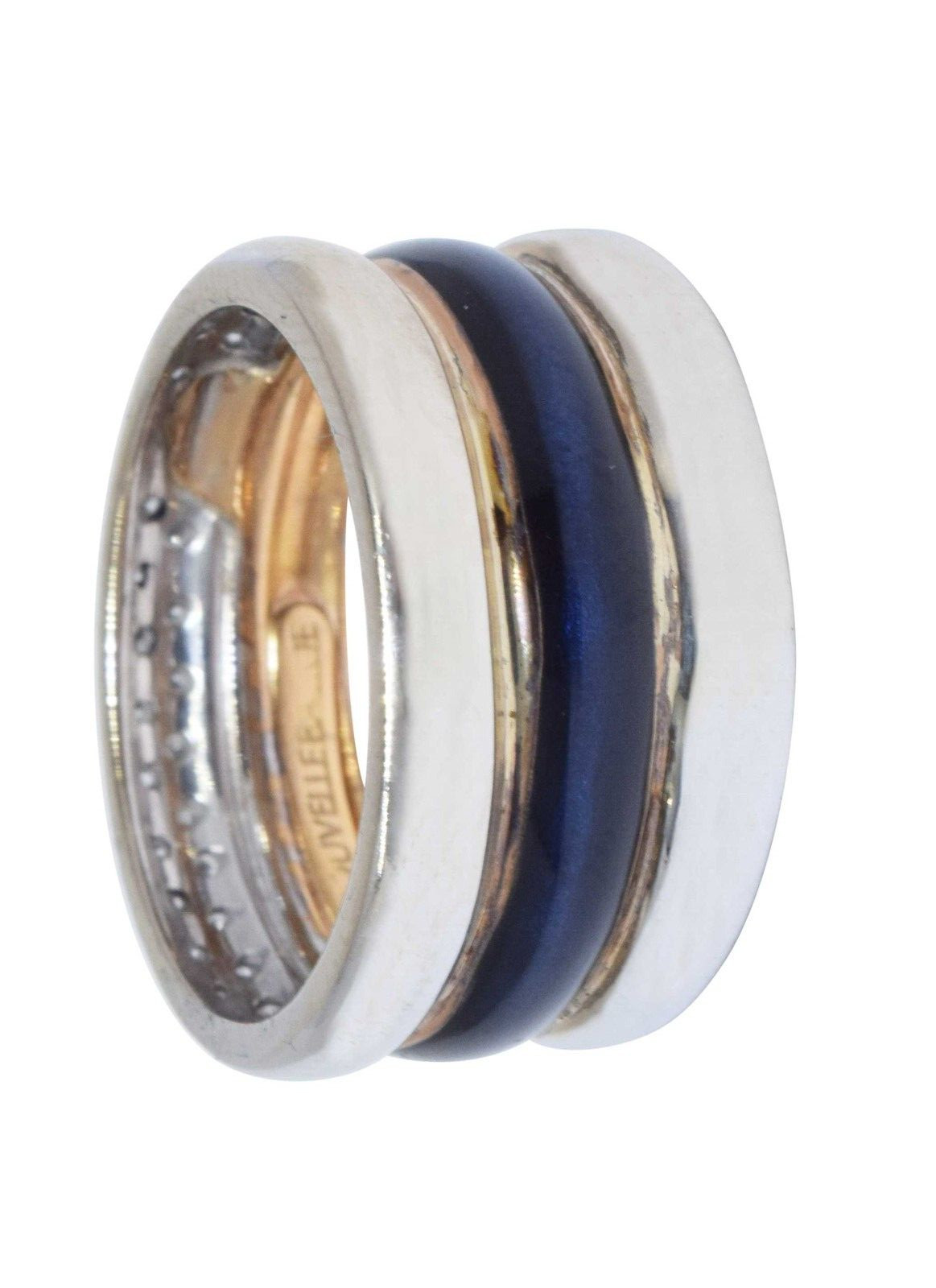 Nouvelle Bague Ladies 18k White & Rose Diamond & Enamel Ring 5.5