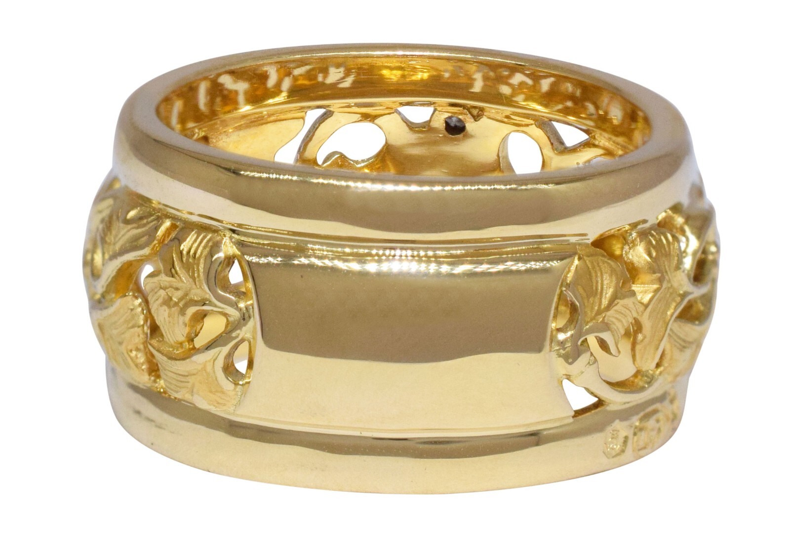 Carrera Y Carrera 18k Yellow Gold Floral Motif & Diamond Band Ring Size 7.25