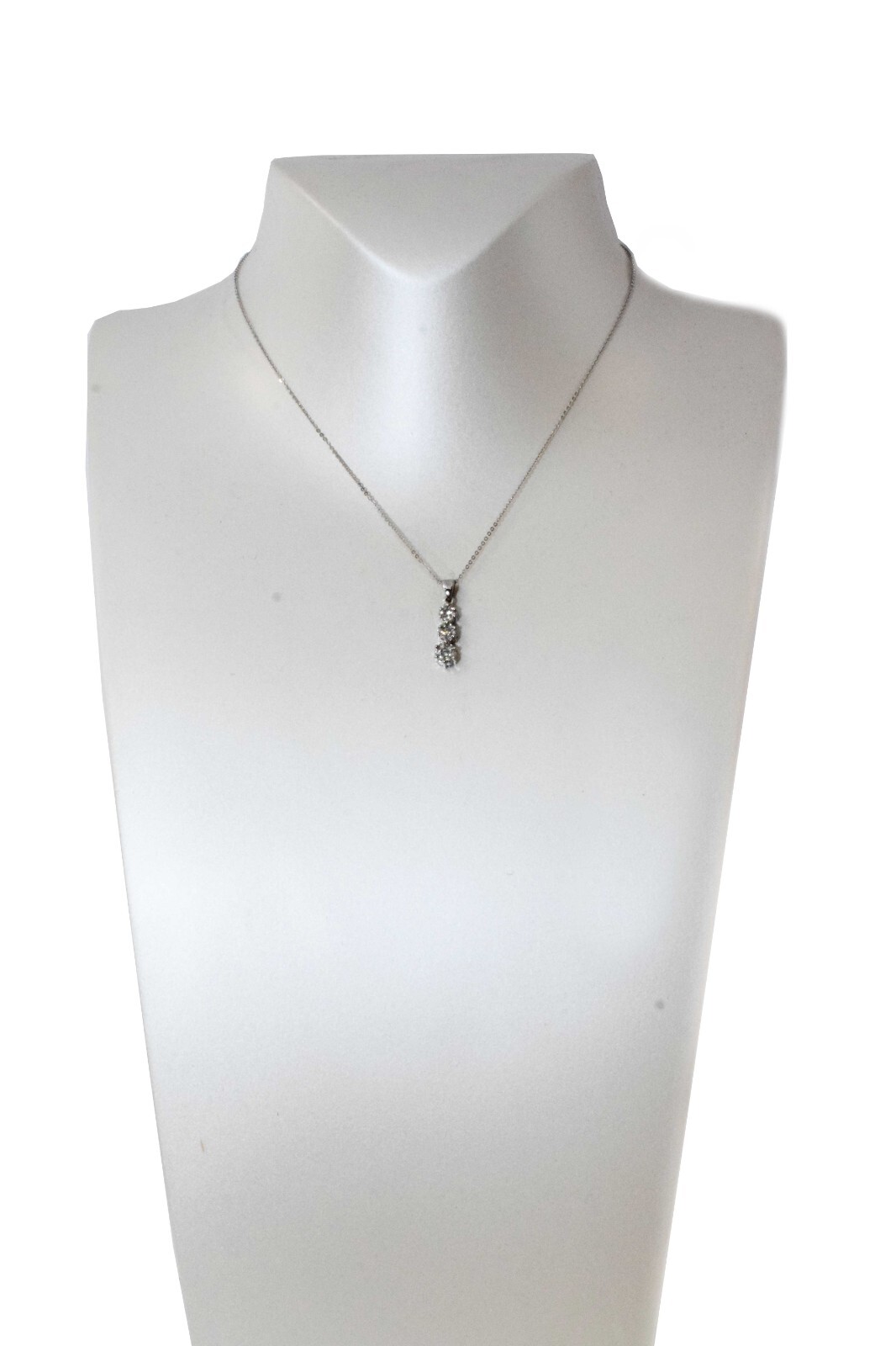 Ladies 14K White Gold 3 Diamond Cluster Necklace 16" 0.75ct