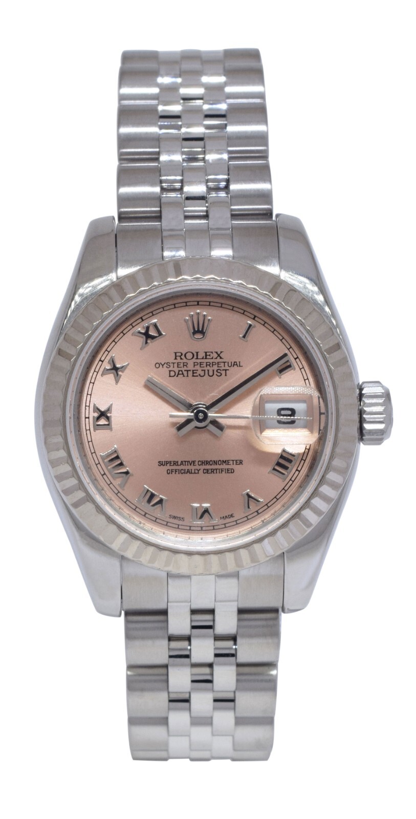 Rolex Datejust Steel/18k White Gold Bezel Salmon Dial Ladies 26mm Watch V 179174