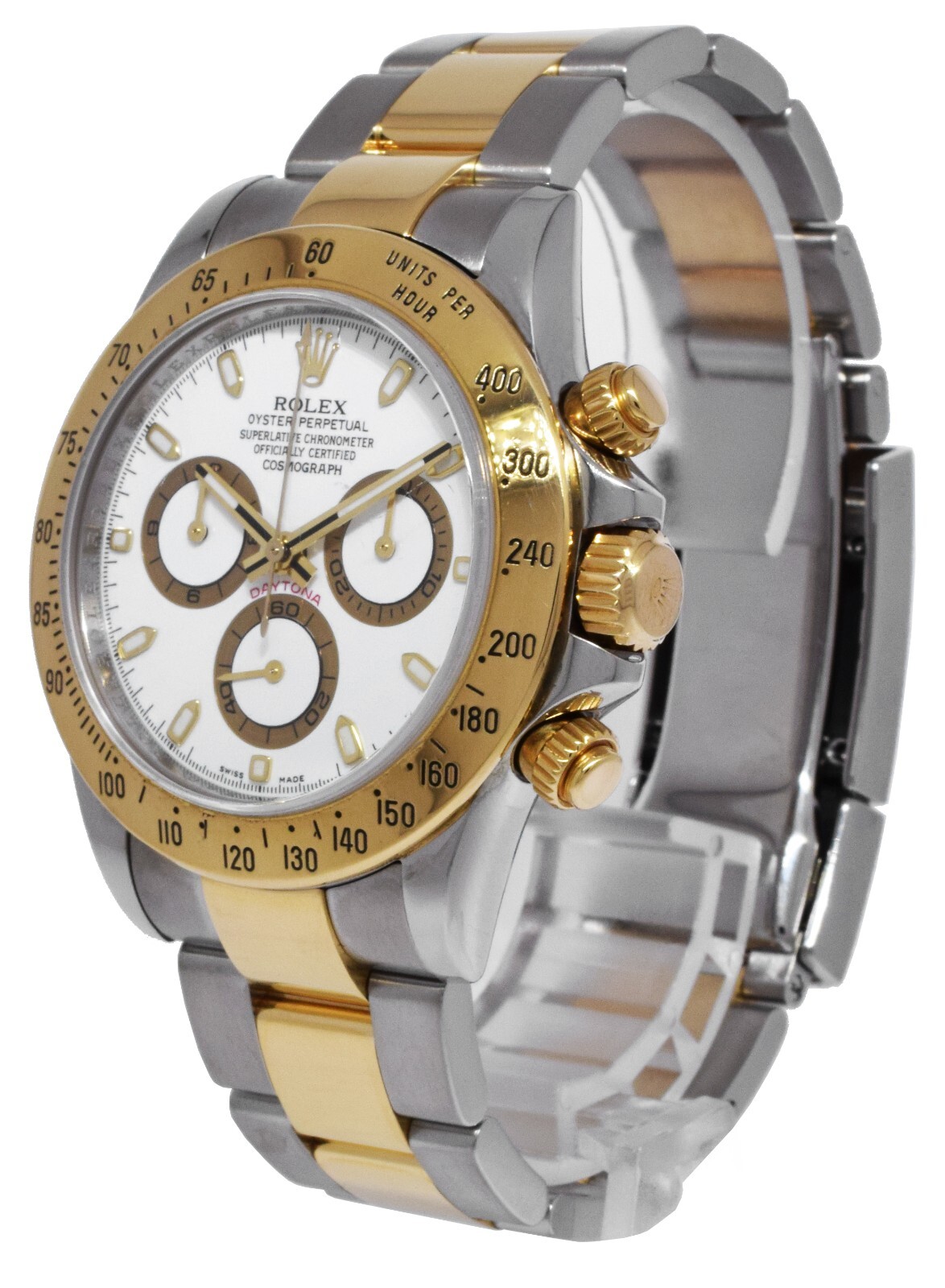 Rolex Daytona 18k Yellow Gold/Steel White Dial Mens 40mm Watch Scrambled 116523