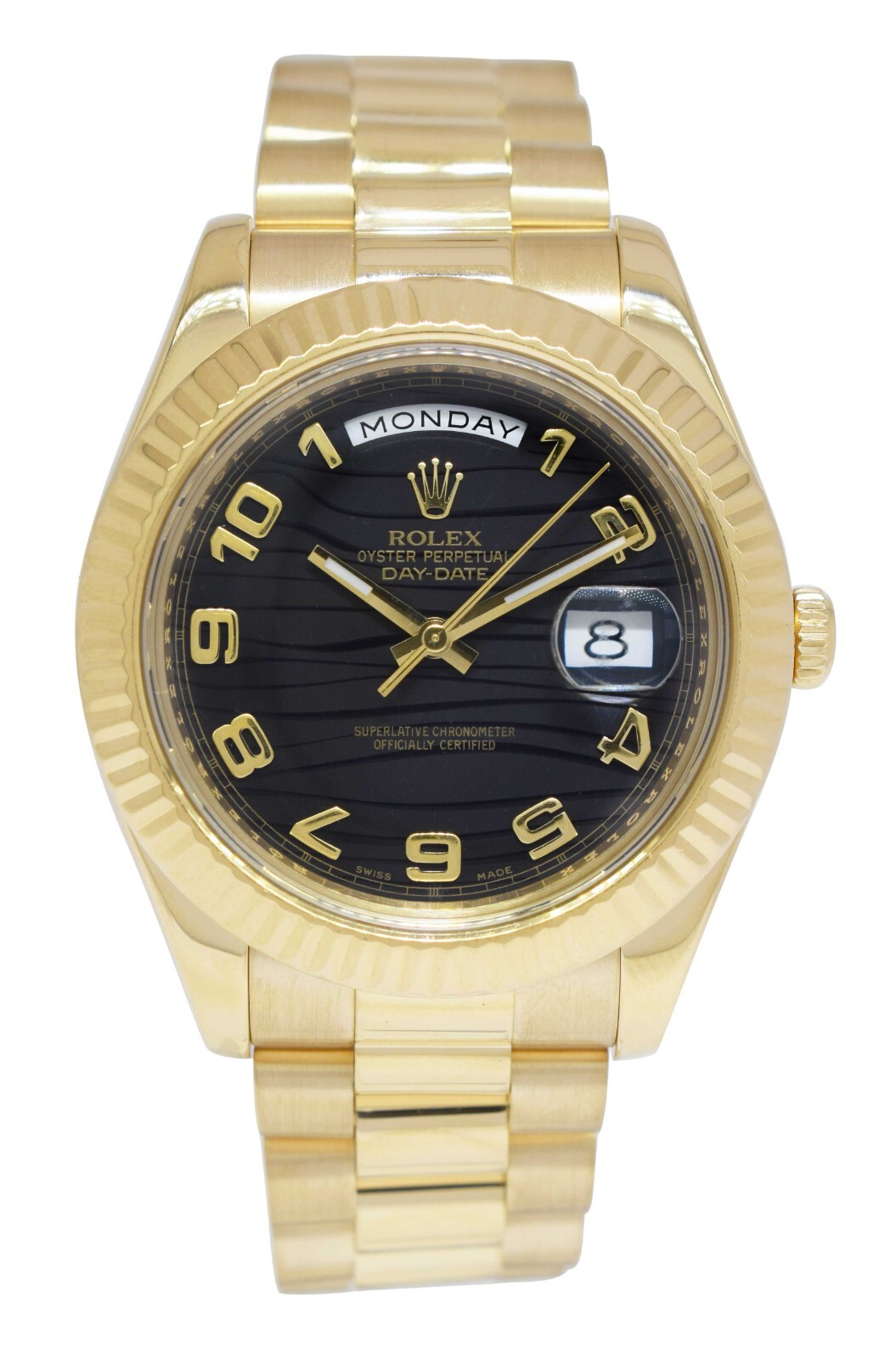 Rolex Day-Date II President 18k Yellow Gold Black Wave Arabic 41mm Watch 218238