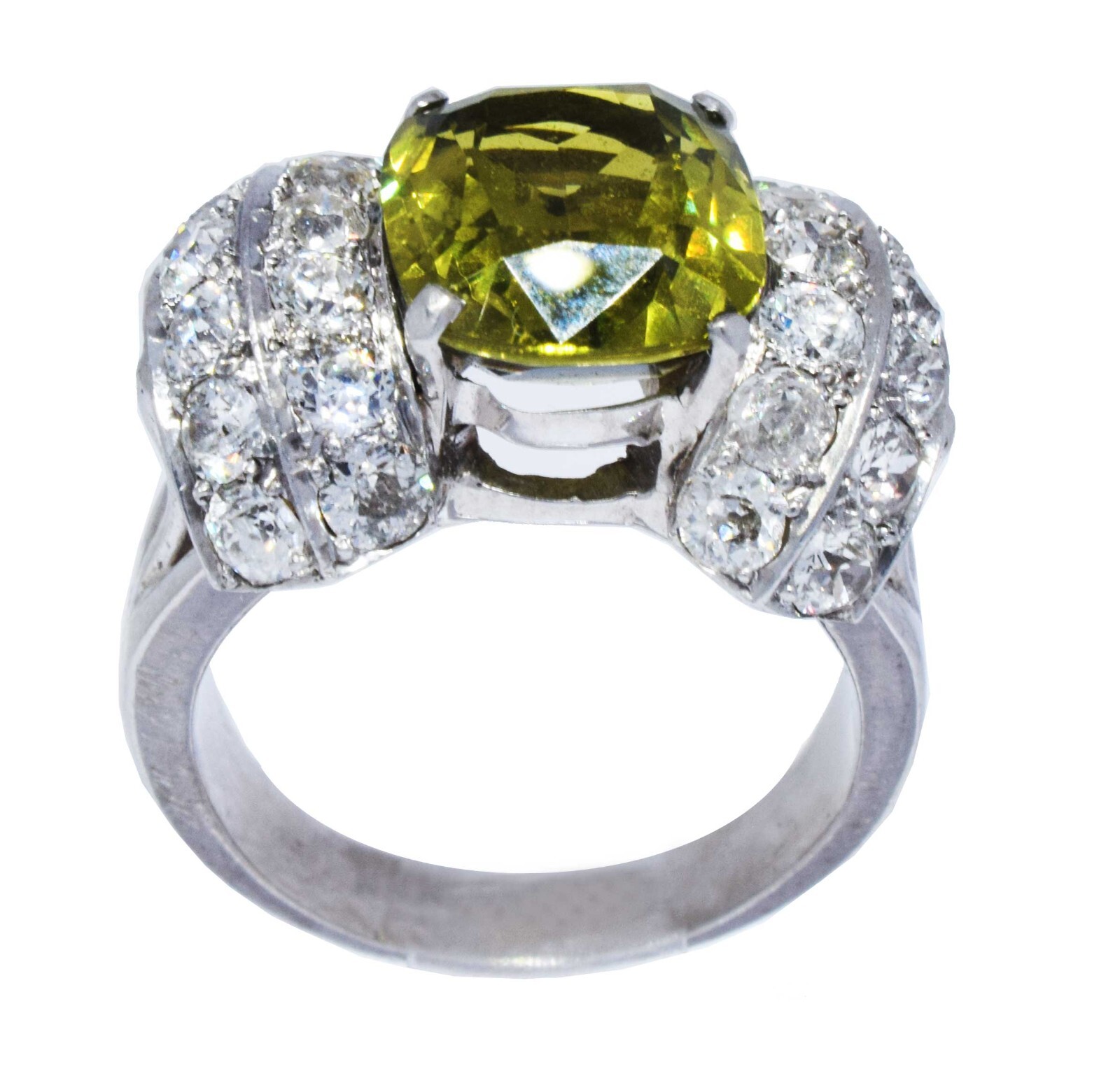 Ladies 14K White Gold Diamond & 5.50 Carat Peridot Ring