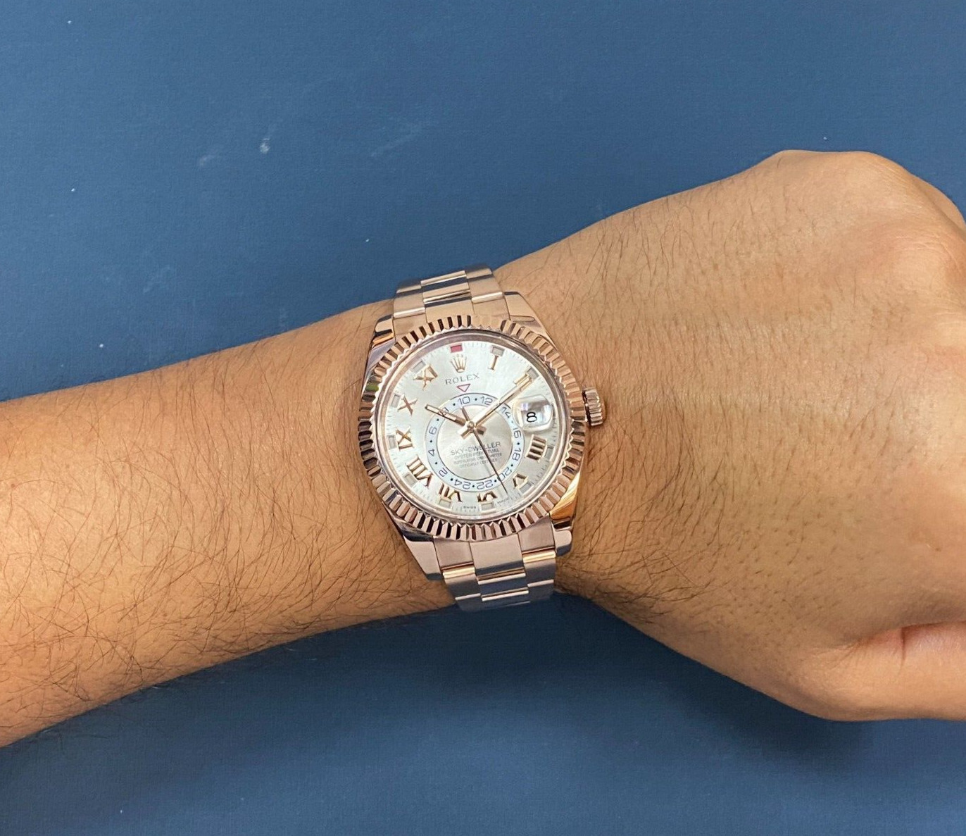 Rolex Sky-Dweller 18k Everose Gold Sundust Roman Dial 42mm Watch 326935