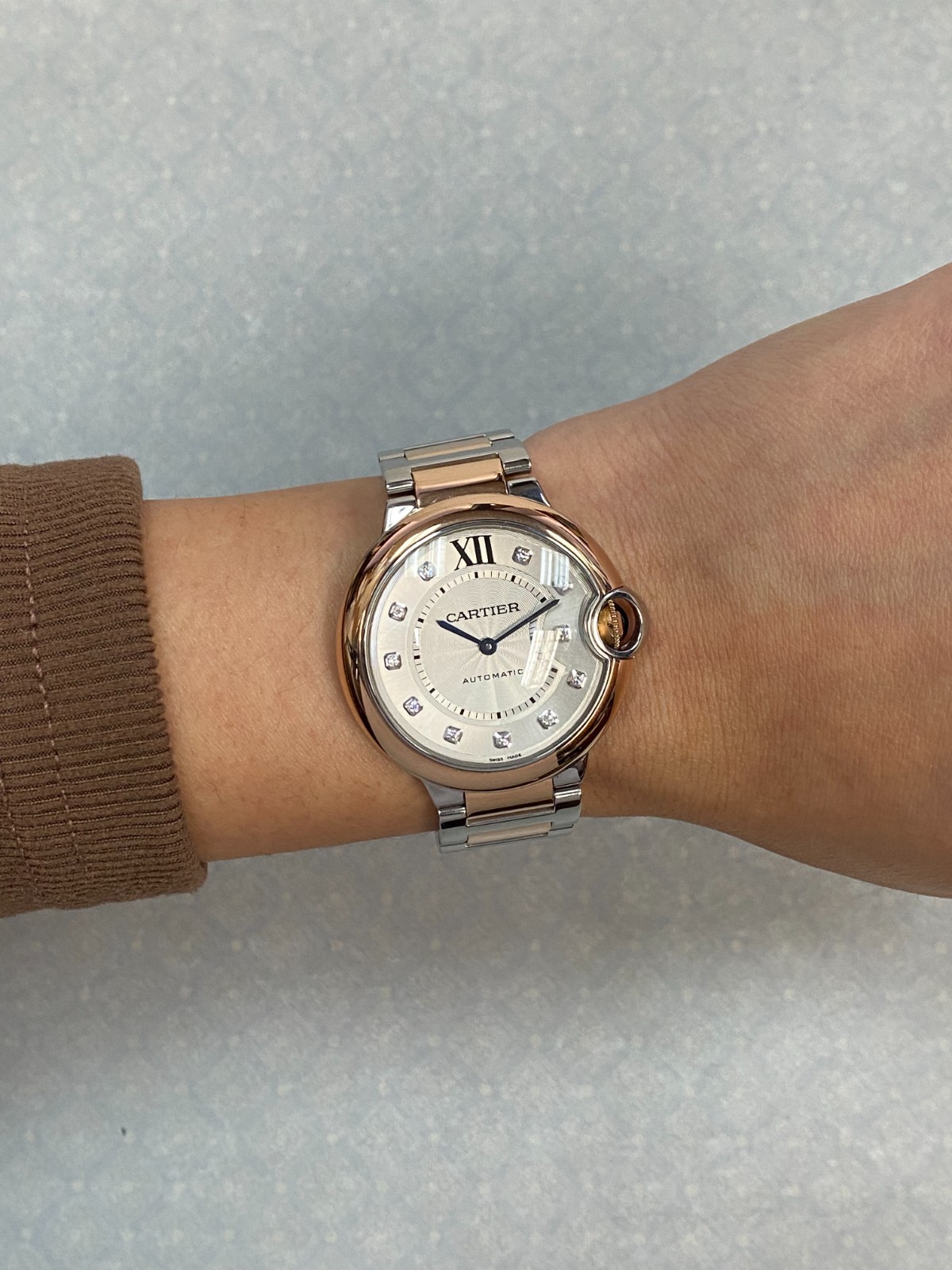 Cartier Ballon Bleu 36mm Rose Gold/Steel Diamond Automatic Watch W3BB0013 3754