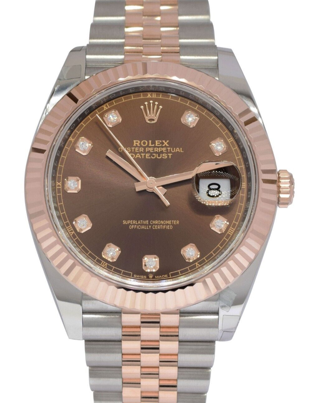 NOS Rolex Datejust 41 18k Rose Gold/Steel Chocolate Diamond Watch B/P '24 126331
