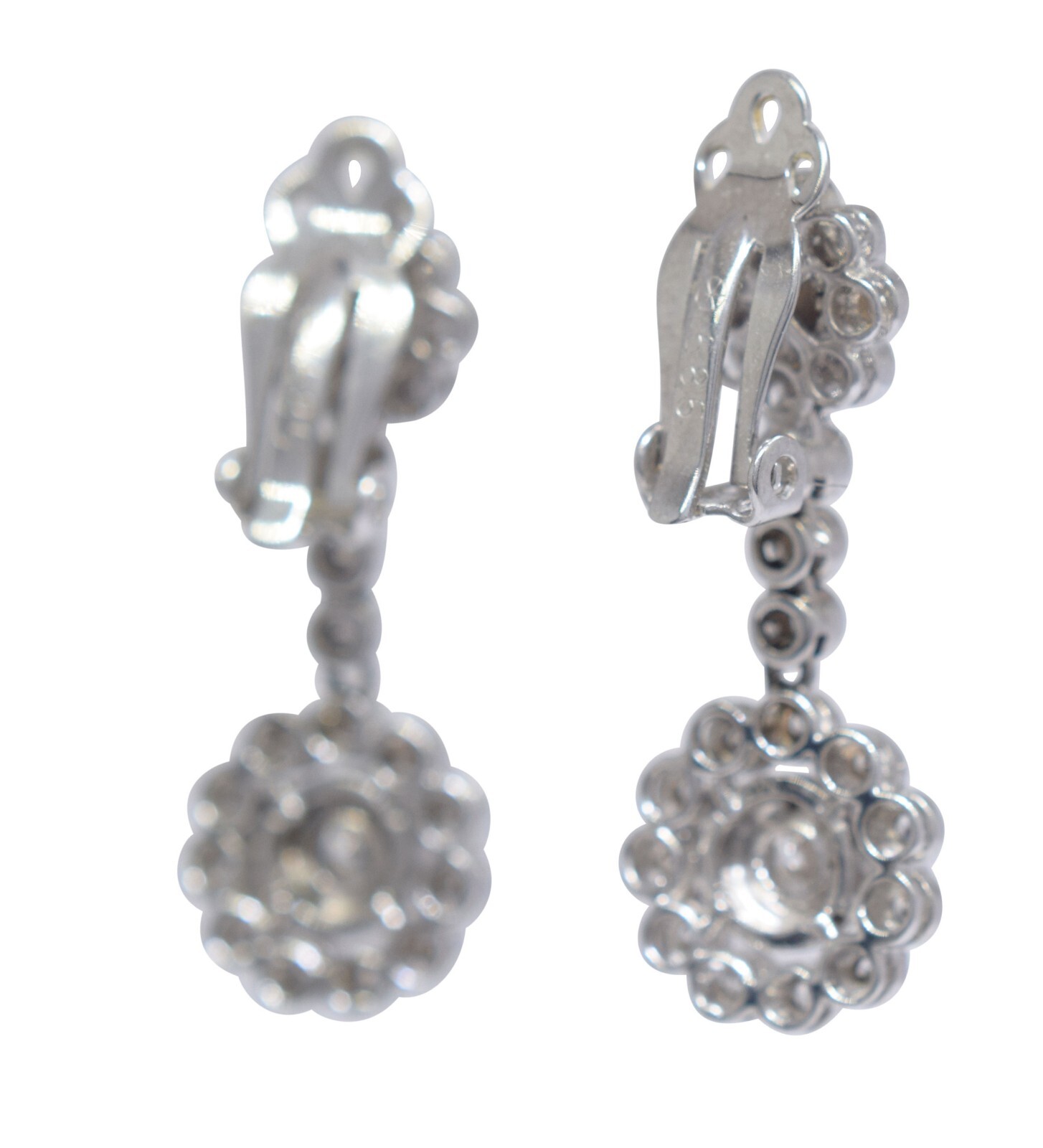 7.58 ct Diamond Flowers Motif 14k White Gold Necklace & Earrings Set