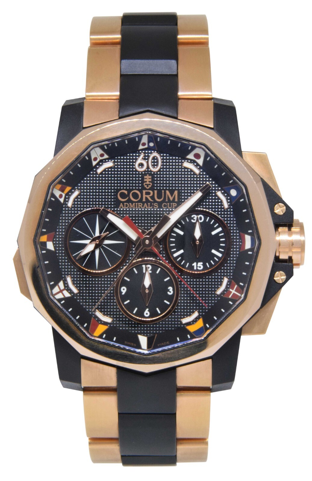 Corum Admirals Cup Challenge 44 Split Chronograph 18k RG Watch B/P 60923.165605