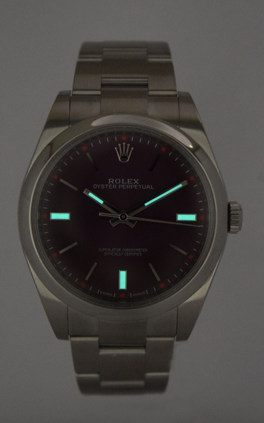 Rolex Oyster Perpetual 39 Steel Purple Grape Dial Mens Watch B/P '19 114300