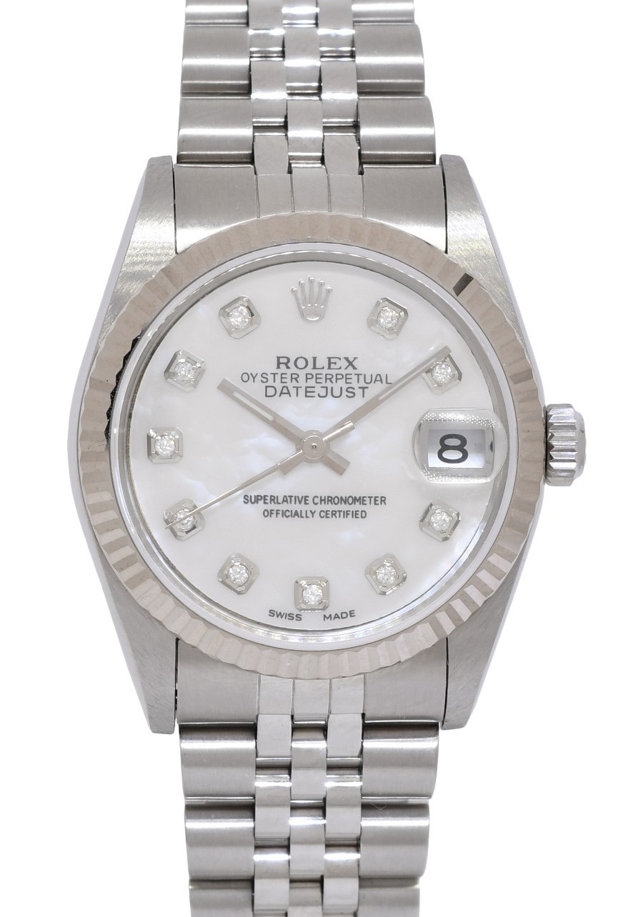 Rolex Datejust 31 Steel 18k White Gold Bezel MOP w/Dia Dial Ladies Watch A 78274