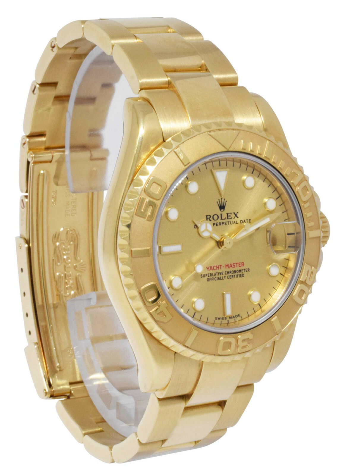 Rolex Yacht-Master 18k Yellow Gold Champagne 35mm Midsize Watch K 168628