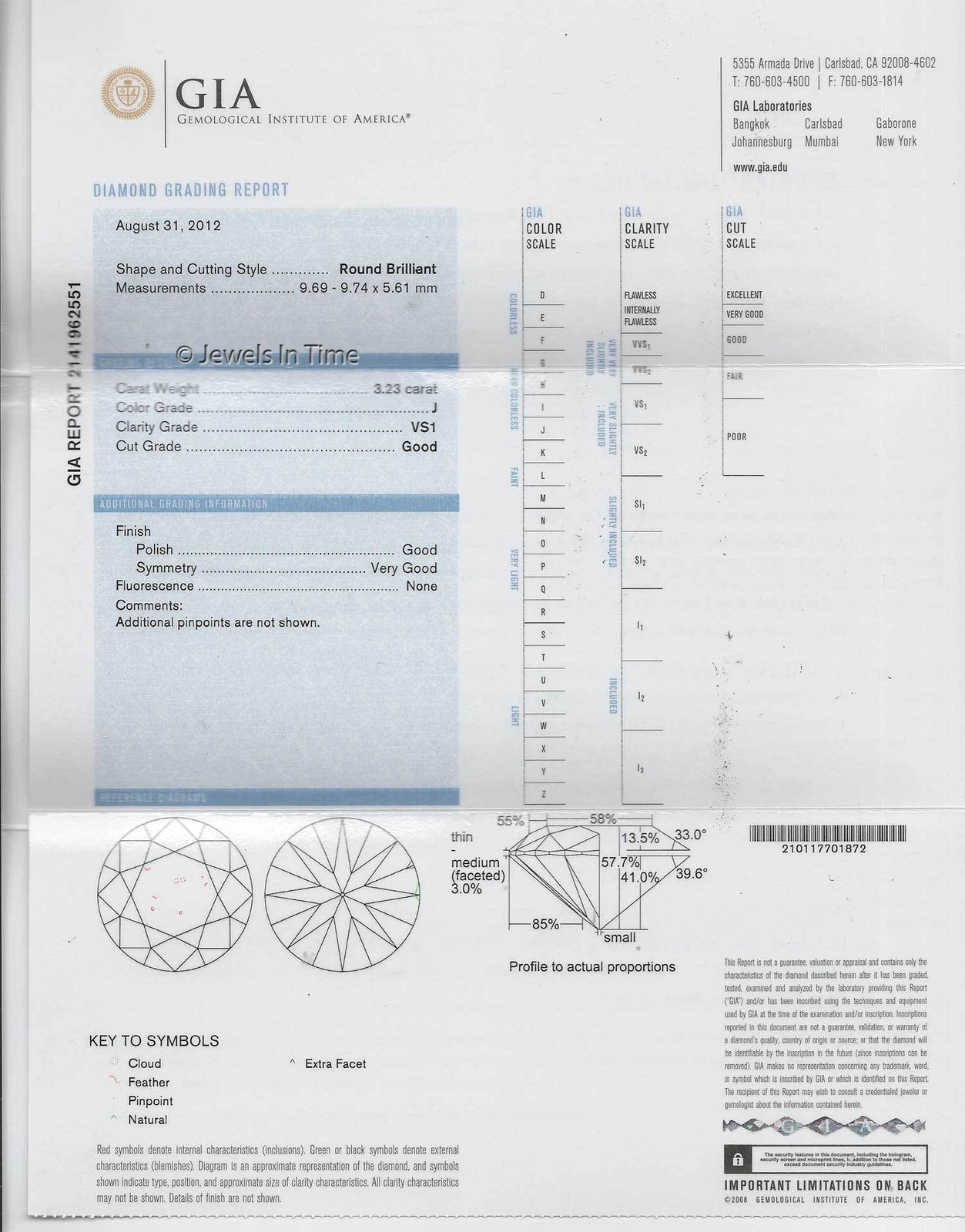 3.23 Carat Round Brilliant Diamond w/ GIA Certificate