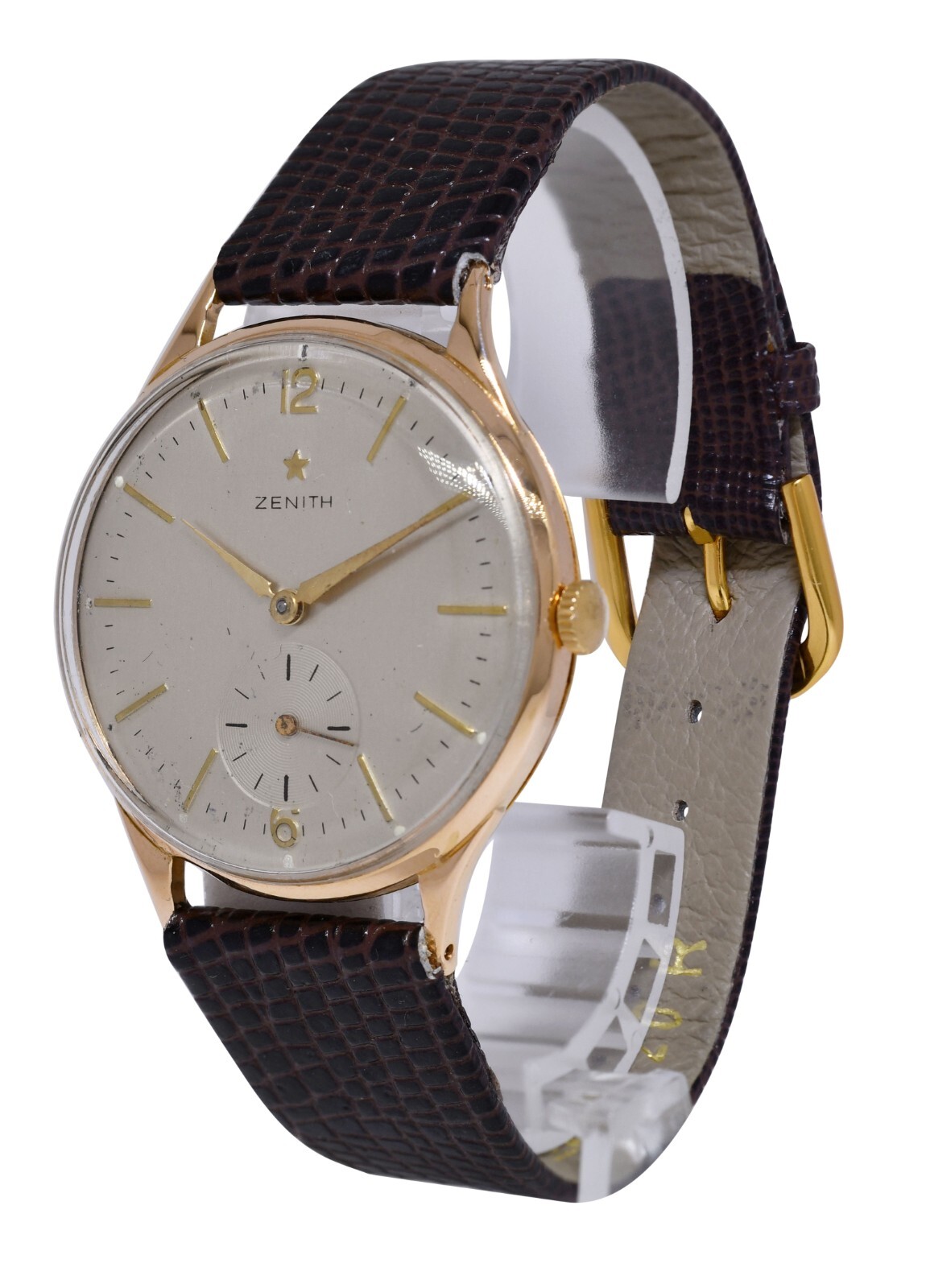 Zenith Vintage 18k Rose Gold Silver Dial Mens 36.5mm Manual Watch