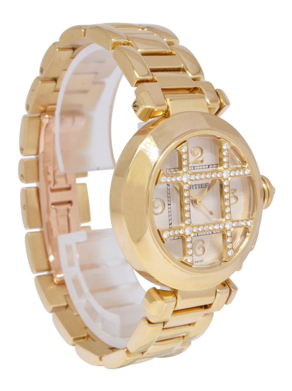 Cartier Pasha 18k Yellow Gold Diamond Grid Ladies 32mm Watch WJ1013H9 2399