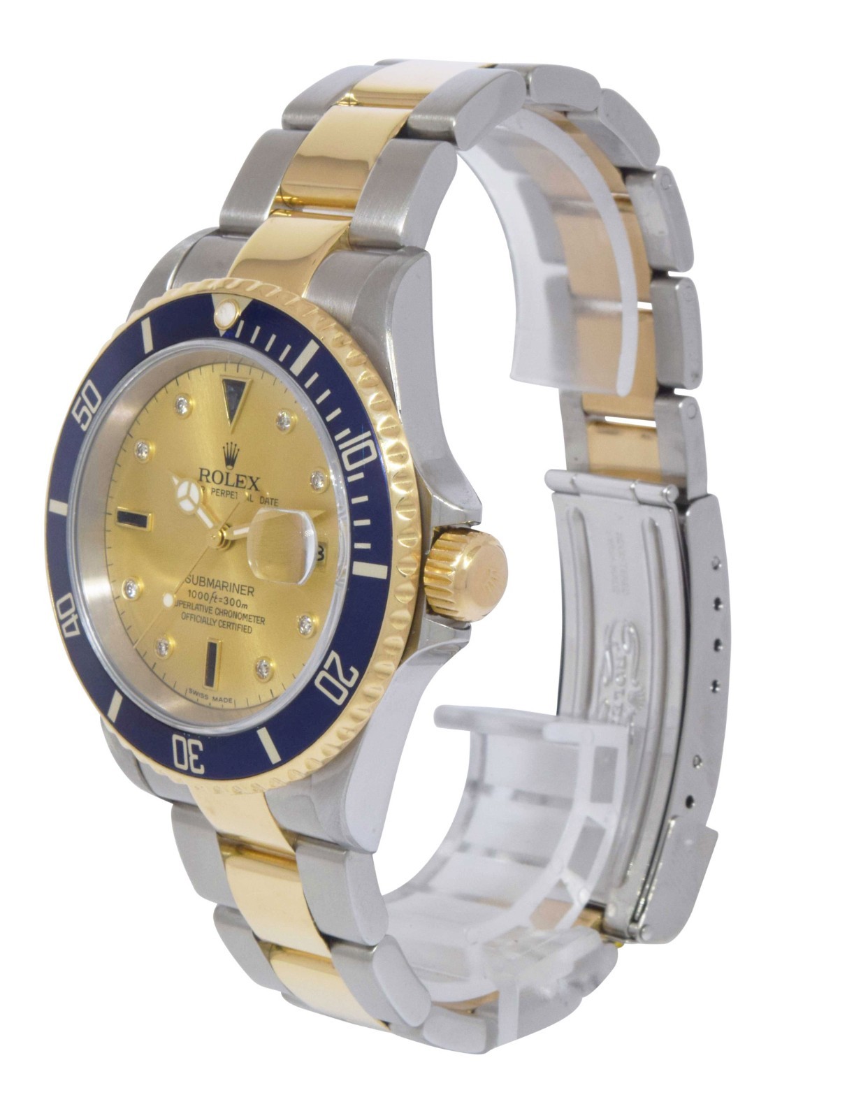 Rolex Submariner 18k Yellow Gold/Steel Serti Diamond 40mm Watch +Papers D 16613