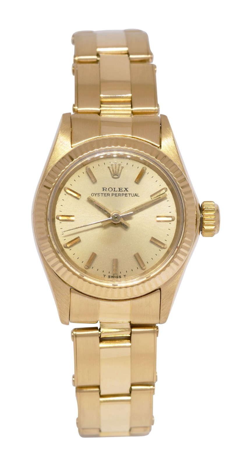 Rolex Oyster Perpetual No Date 18k Yellow Gold Rivet Ladies 24mm Watch '79 6719