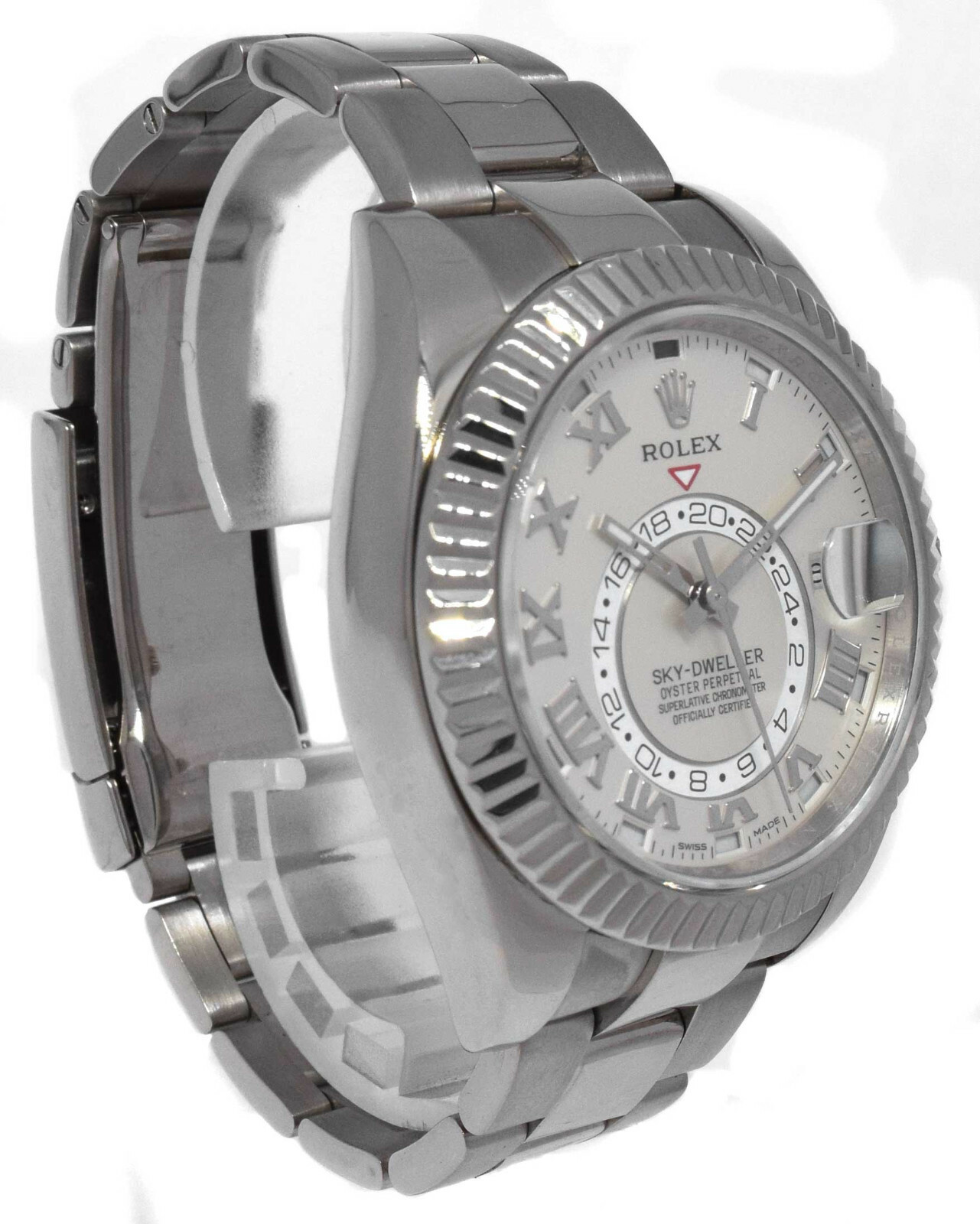Rolex Sky-Dweller GMT 18k White Gold Ivory Roman Dial Mens 42mm Watch B/P 326939