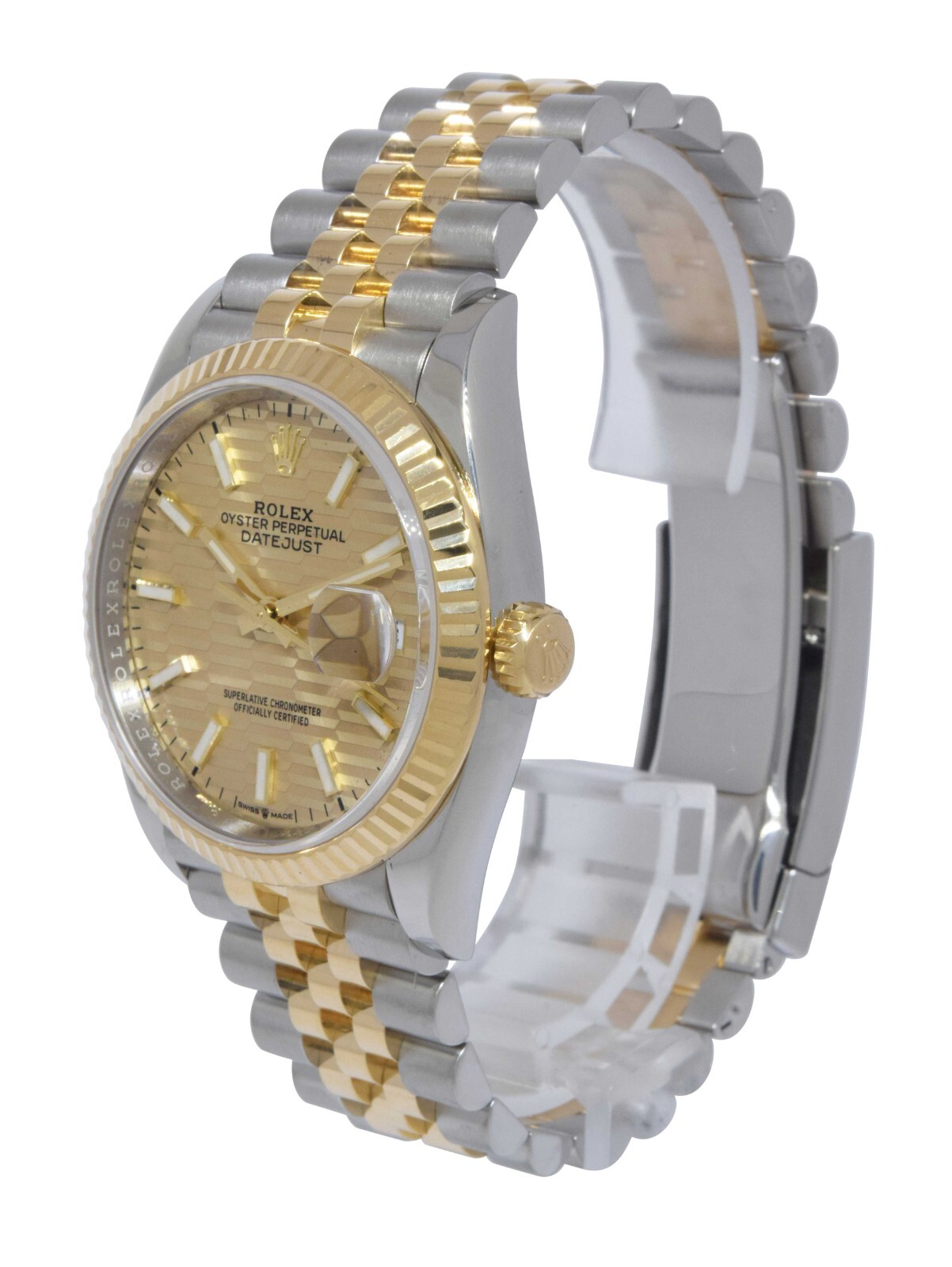 NOS Rolex Datejust 36 Yellow Gold/Steel Golden Fluted Motif Watch B/P '24 126233