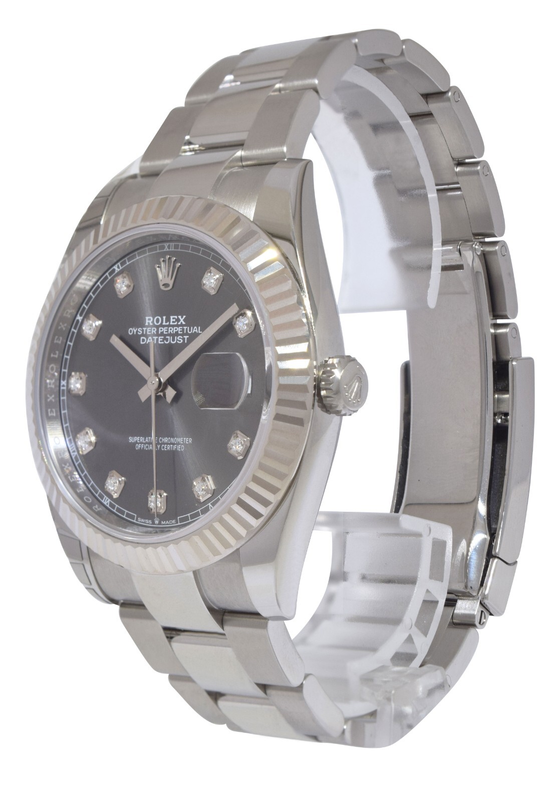Rolex Datejust 41 Steel 18k WG Rhodium Diamond Dial Watch B/P '21 126334