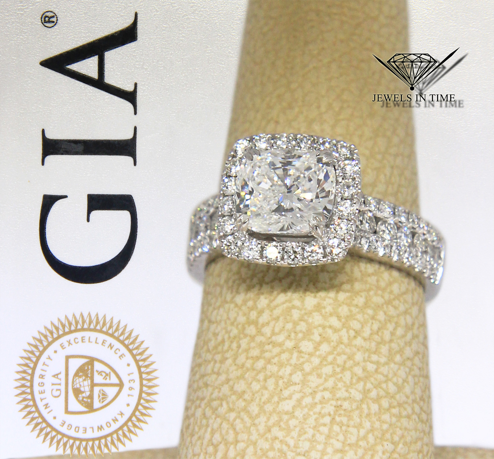 1.76 Carat Cushion Brilliant Diamond 18k White Gold Ring GIA BRAND NEW