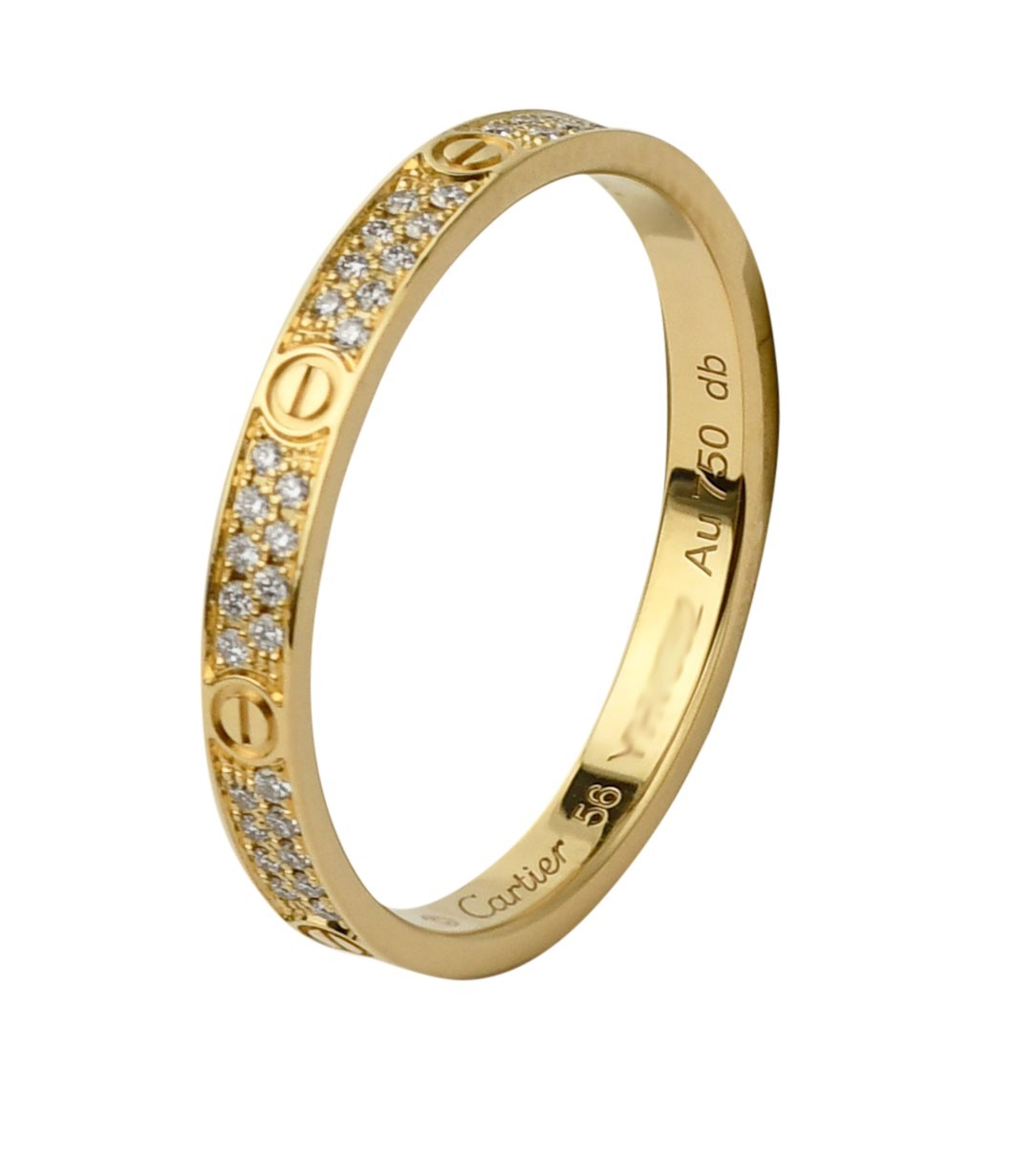 Cartier Love Ring Pave Diamond 18k Yellow Gold Mini Band Size 56 B/P'24 B4218056 Cartier Love Ring Pave Diamond 18k Yellow Gold Mini Band Size 56 B/P'24 B4218056