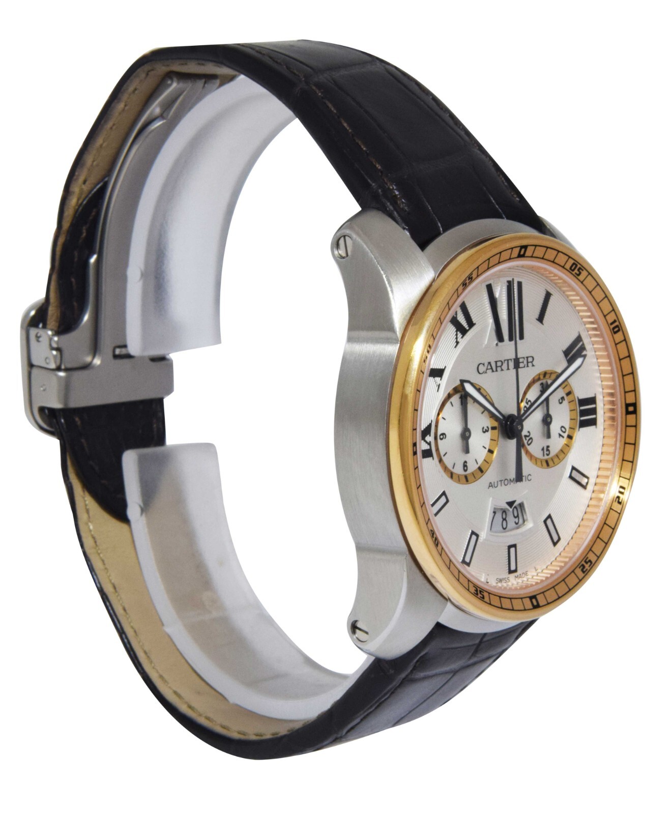 Cartier Calibre Chronograph Steel & 18k Rose Gold 42mm Watch B/P W7100043 3578
