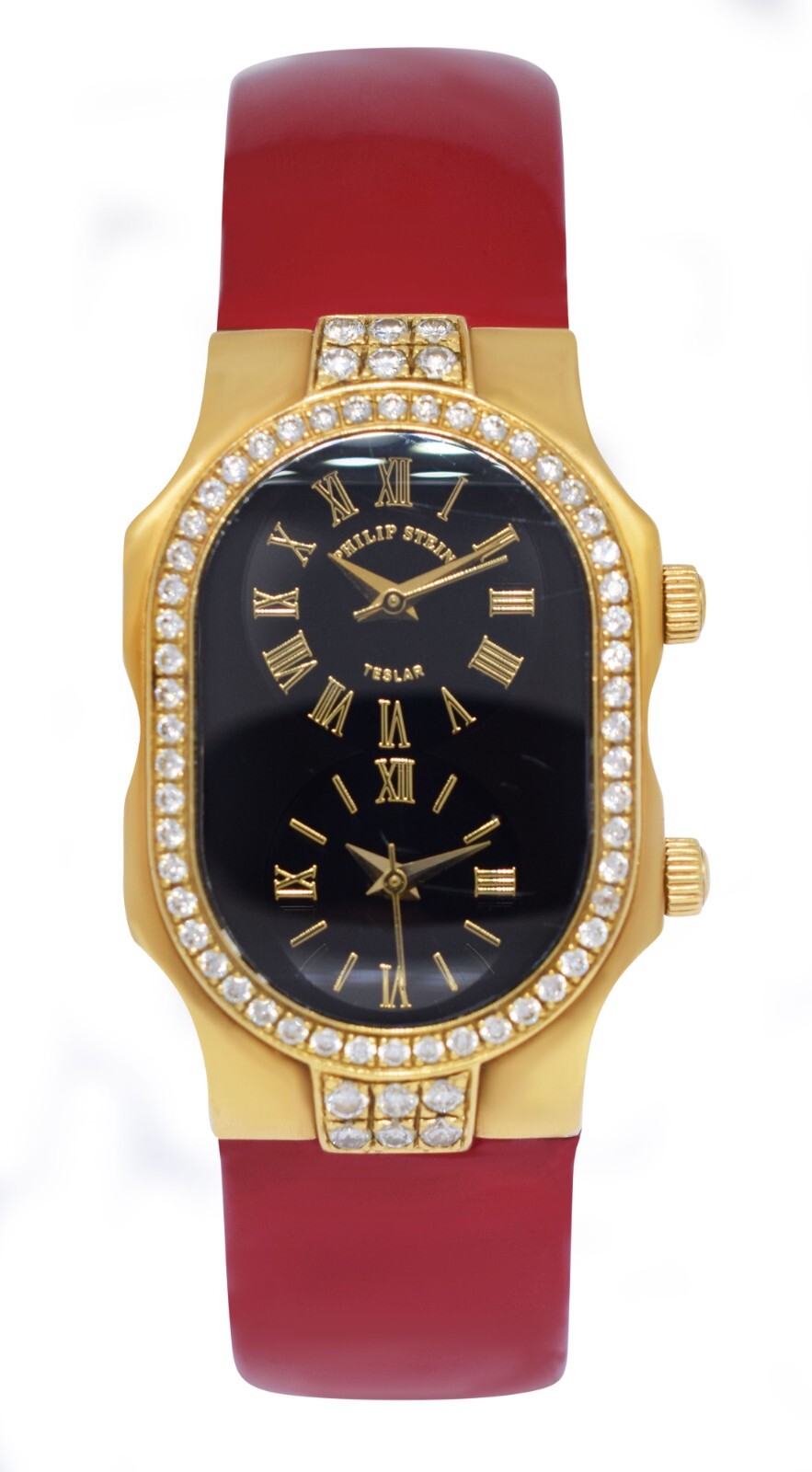 Philip Stein Teslar Dual Time 18k Yellow Gold Diamond Bezel 27mm Quartz Watch Philip Stein Teslar Dual Time 18k Yellow Gold Diamond Bezel 27mm Quartz Watch