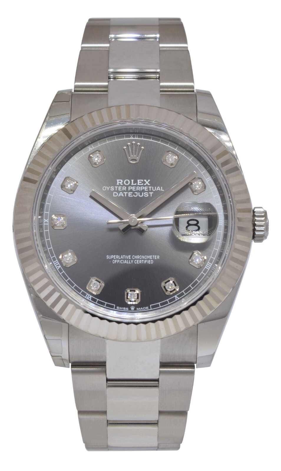 Rolex Datejust 41 Steel 18k WG Rhodium Diamond Dial Watch B/P '21 126334