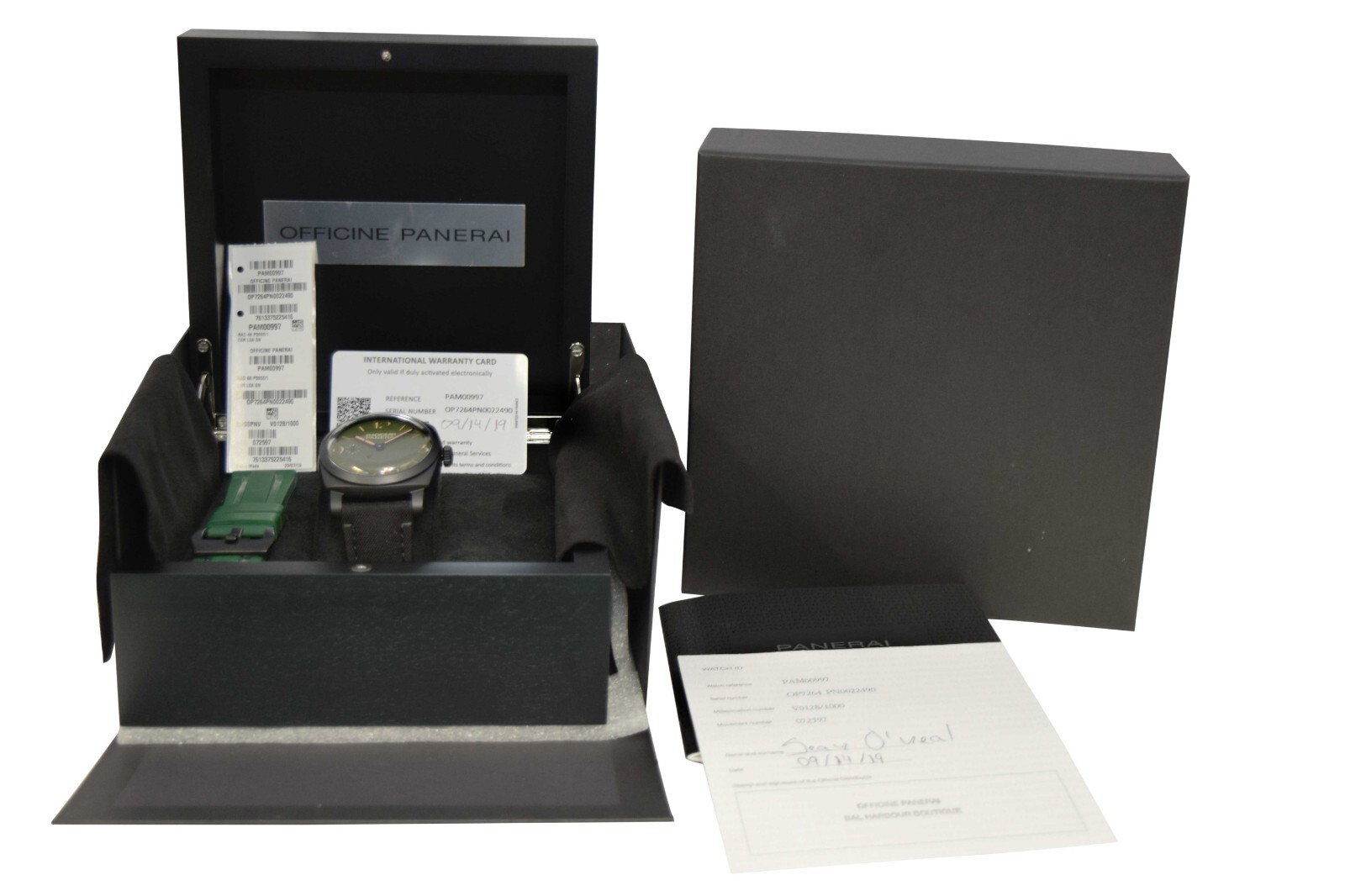 Panerai Radiomir PAM 997 Military Green Dial Ceramic 48mm Watch B/P '19 PAM00997