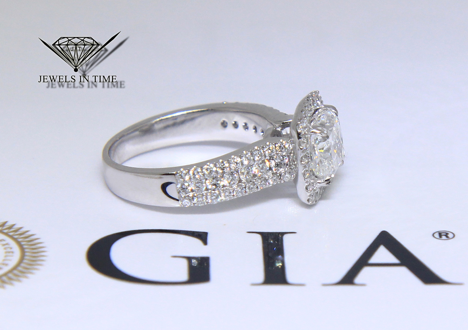 1.76 Carat Cushion Brilliant Diamond 18k White Gold Ring GIA BRAND NEW