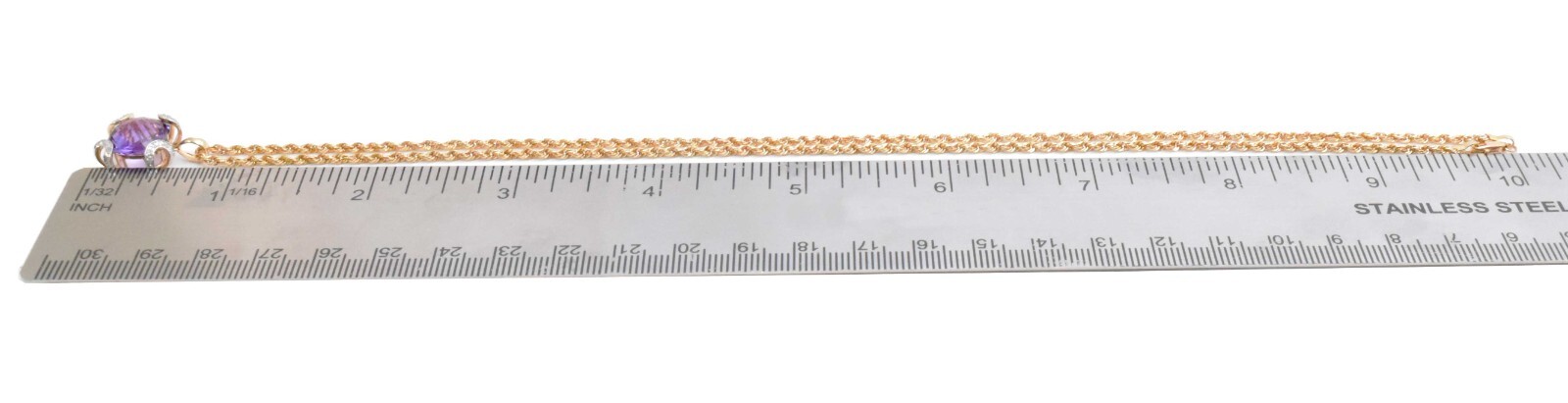 Ladies Necklace 14k Yellow Gold Diamonds & Amethyst 18.5 inch Chain