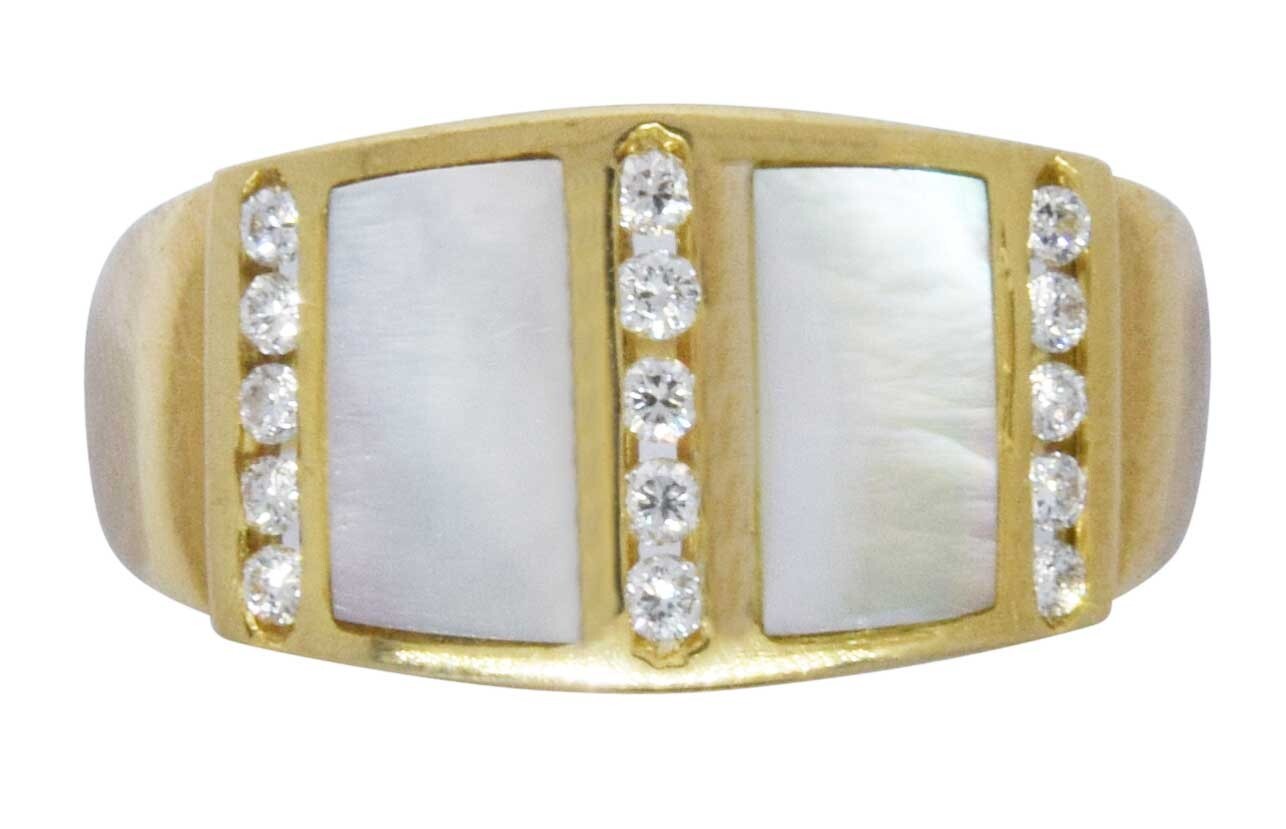 Ladies 18K Yellow Gold MOP and Diamond "Denior" Ring