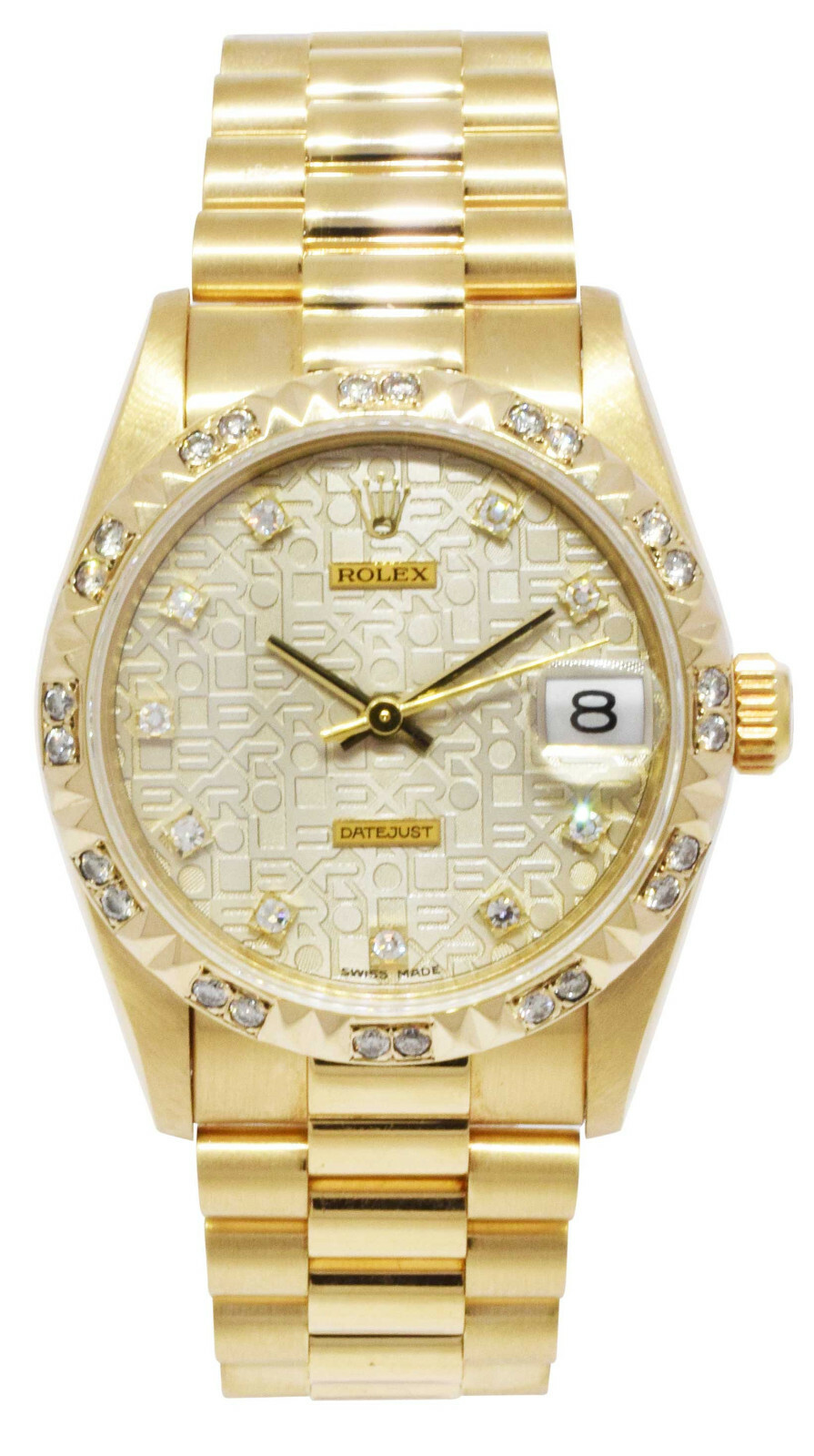Rolex Datejust President 18k Yellow Gold Jubilee Diamond D/B Ladies 31mm 68278