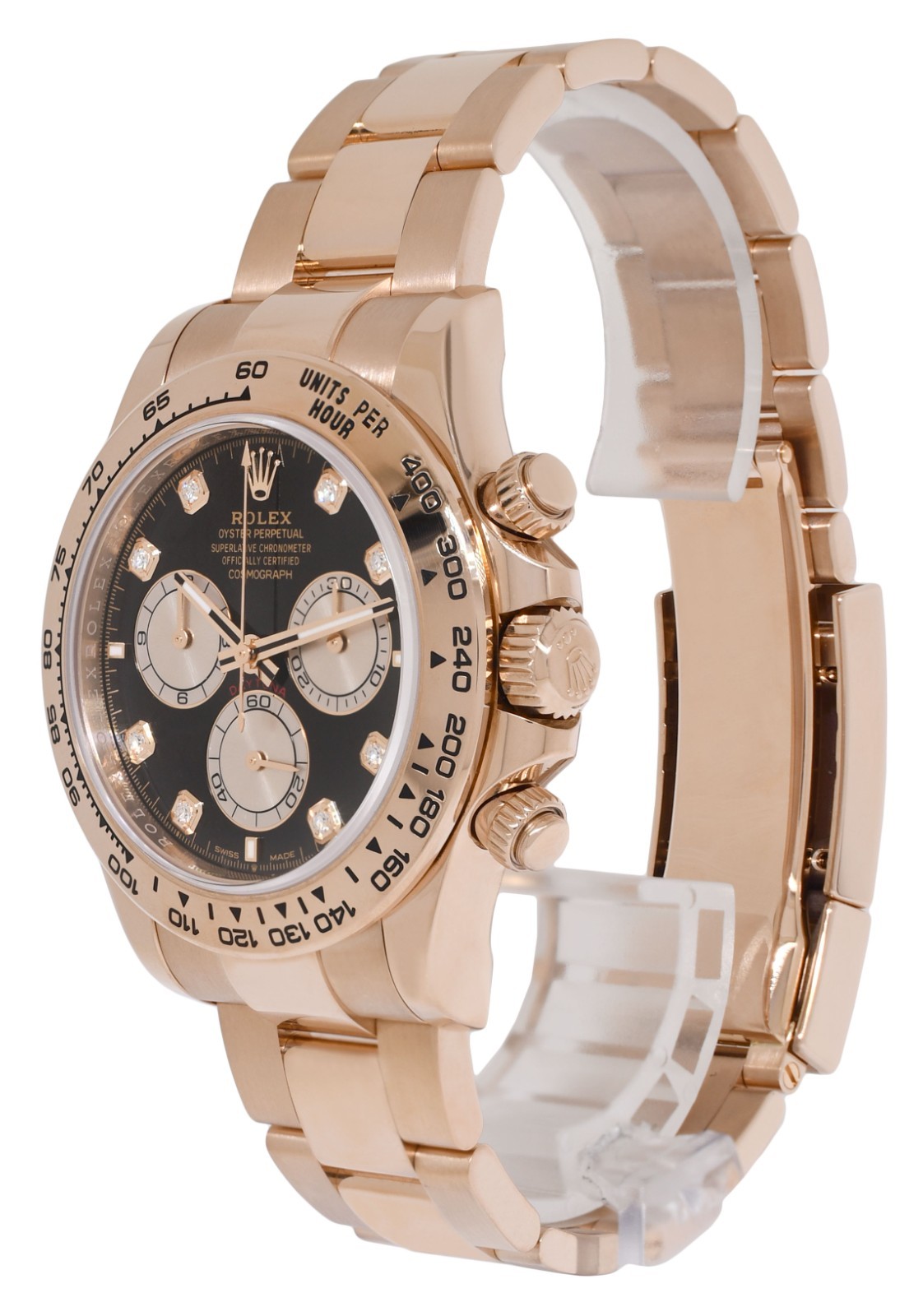 NOS Rolex Daytona 18k Rose Gold Black/Sundust Diamond Dial Watch B/P '24 126505