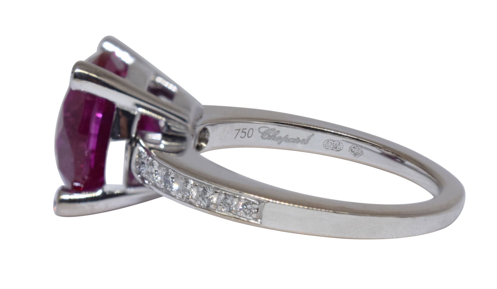 Chopard So Happy Red Stone & Diamond 18k White Gold Ring +Cert 826231-1308