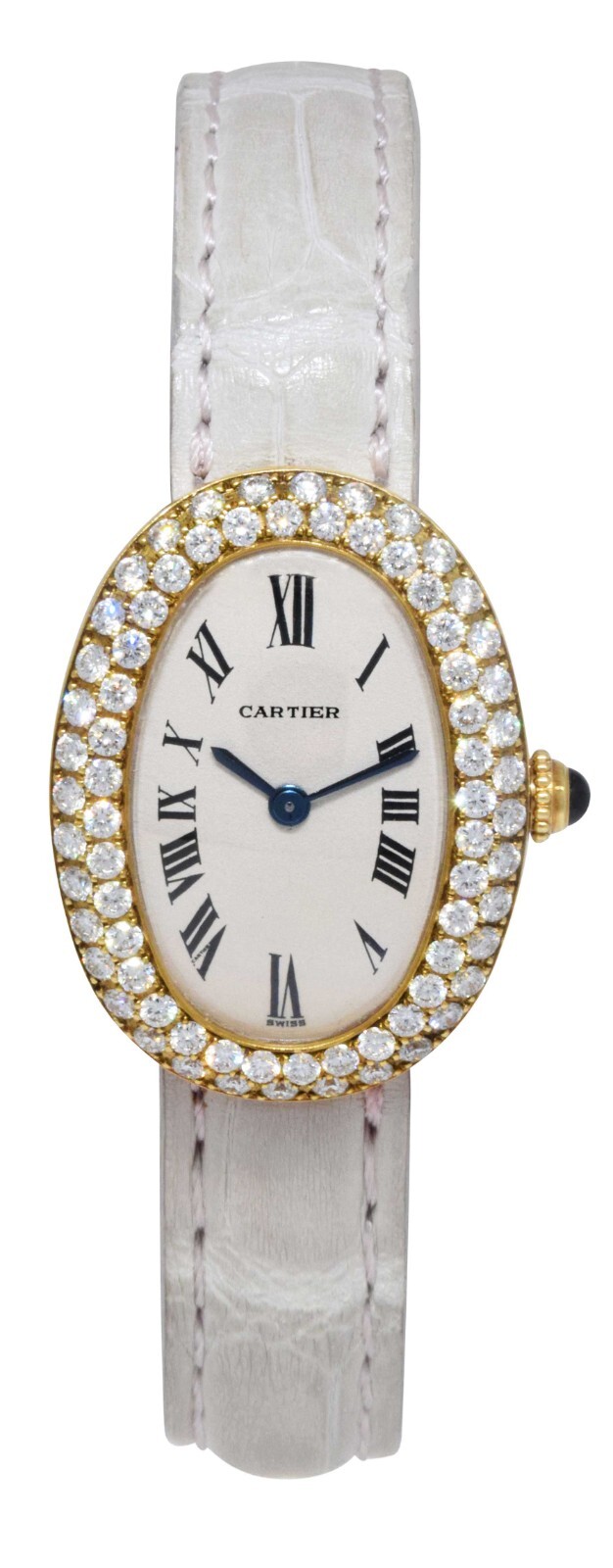 Cartier Baignoire 18k Yellow Gold & Diamond Ivory Dial Ladies Strap Watch 3358