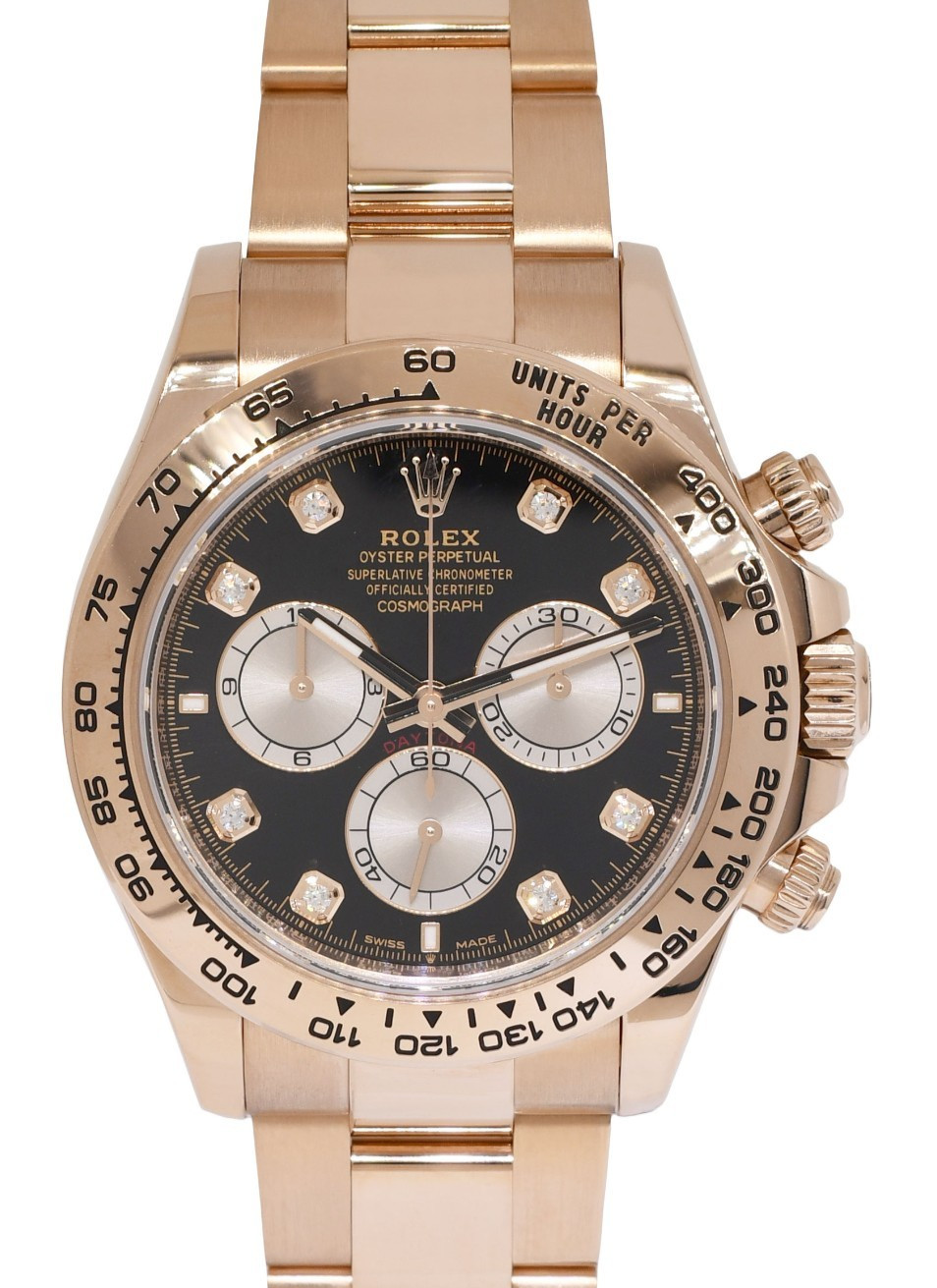 NOS Rolex Daytona 18k Rose Gold Black/Sundust Diamond Dial Watch B/P '24 126505