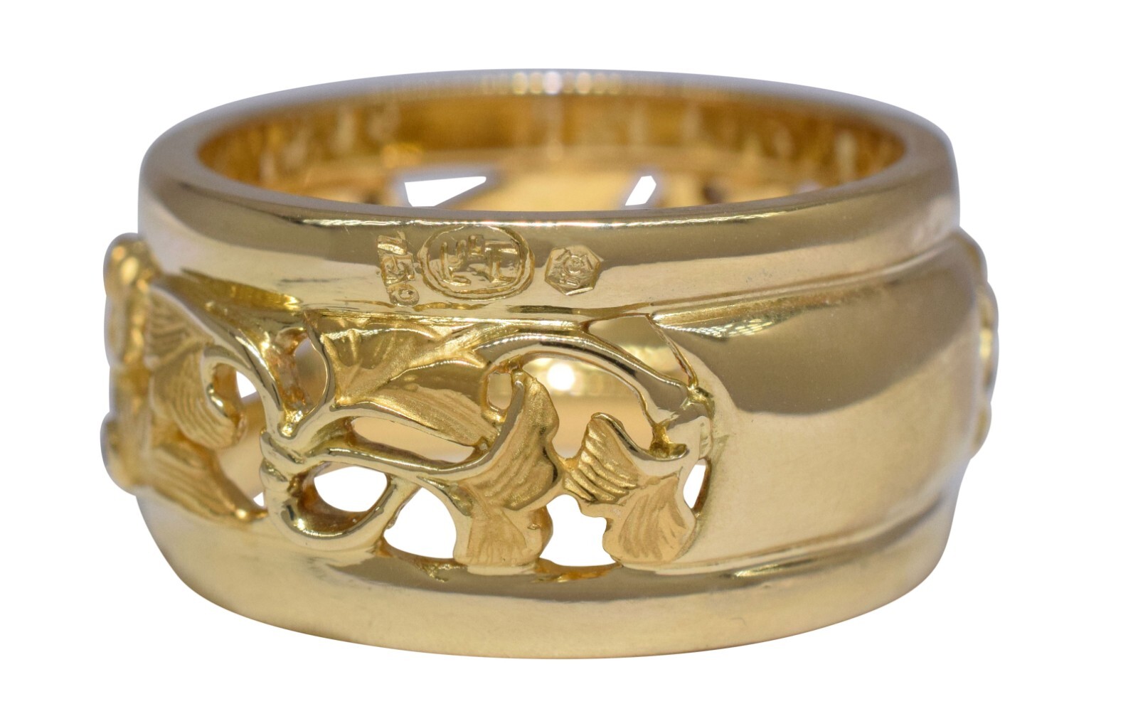Carrera Y Carrera 18k Yellow Gold Floral Motif & Diamond Band Ring Size 7.25
