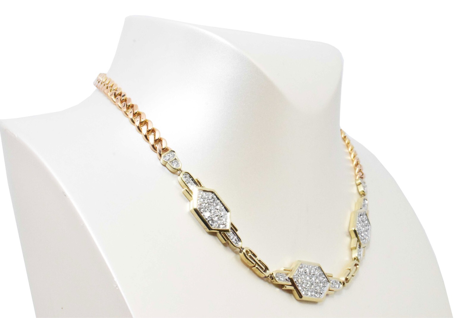 4.32ct Diamond 14k Yellow & Rose Gold Cuban Link Necklace 16"