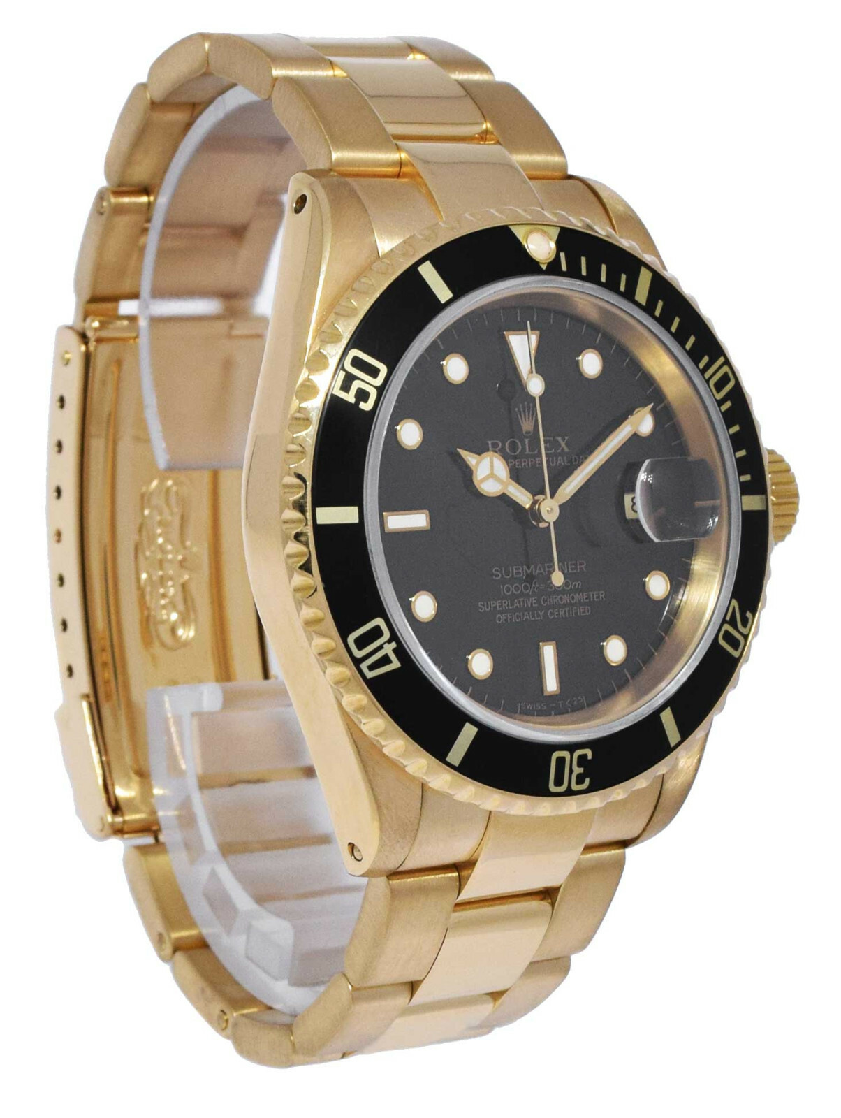 Rolex Submariner 18k Yellow Gold Black Dial/Bezel Mens 40mm Watch/ Box X 16618